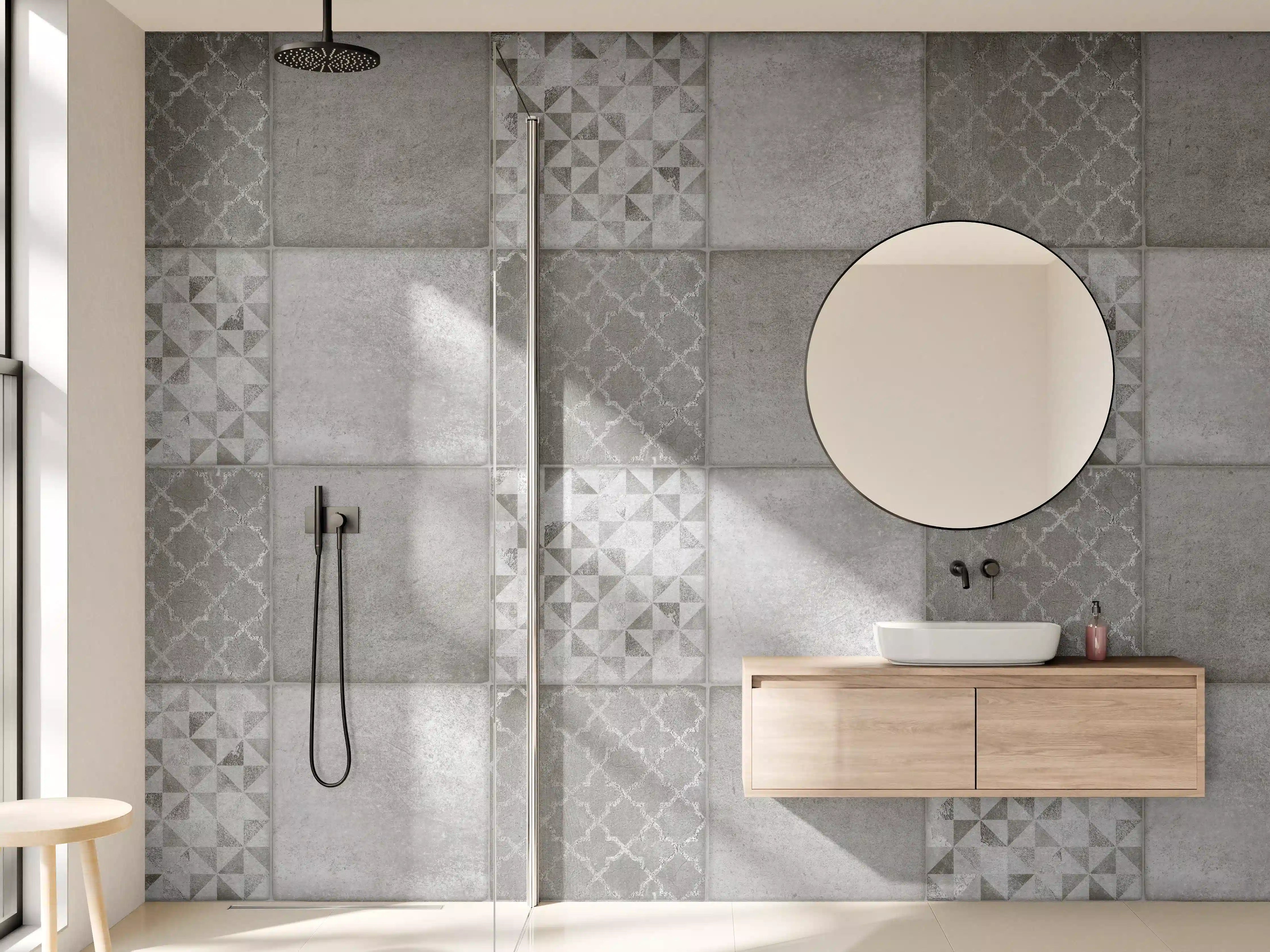 Wandverkleidung Bad - Vintage hellgraue Fliesen