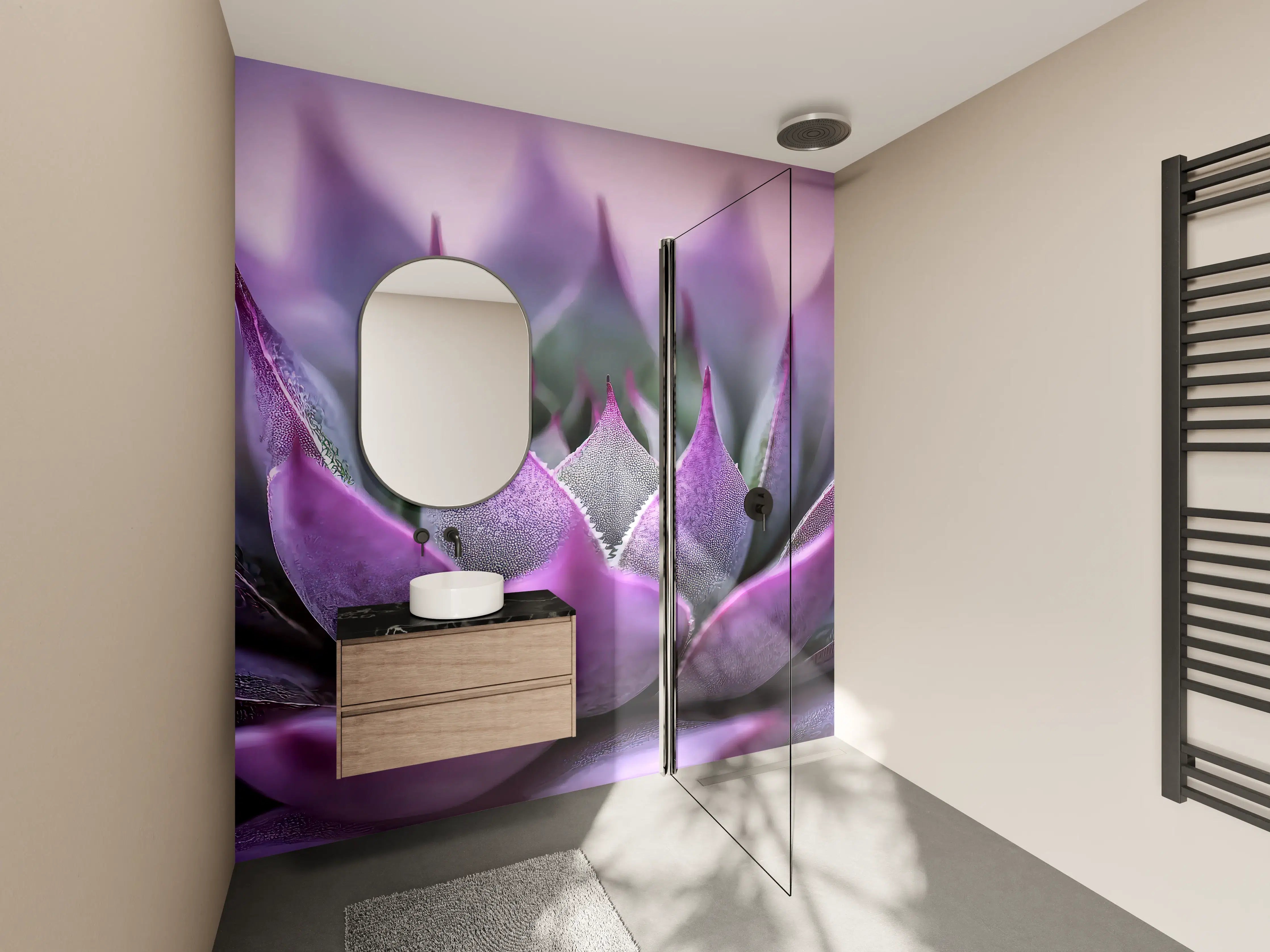 Wandverkleidung Bad - Violette Sukkulente mit sanftem Farbverlauf
