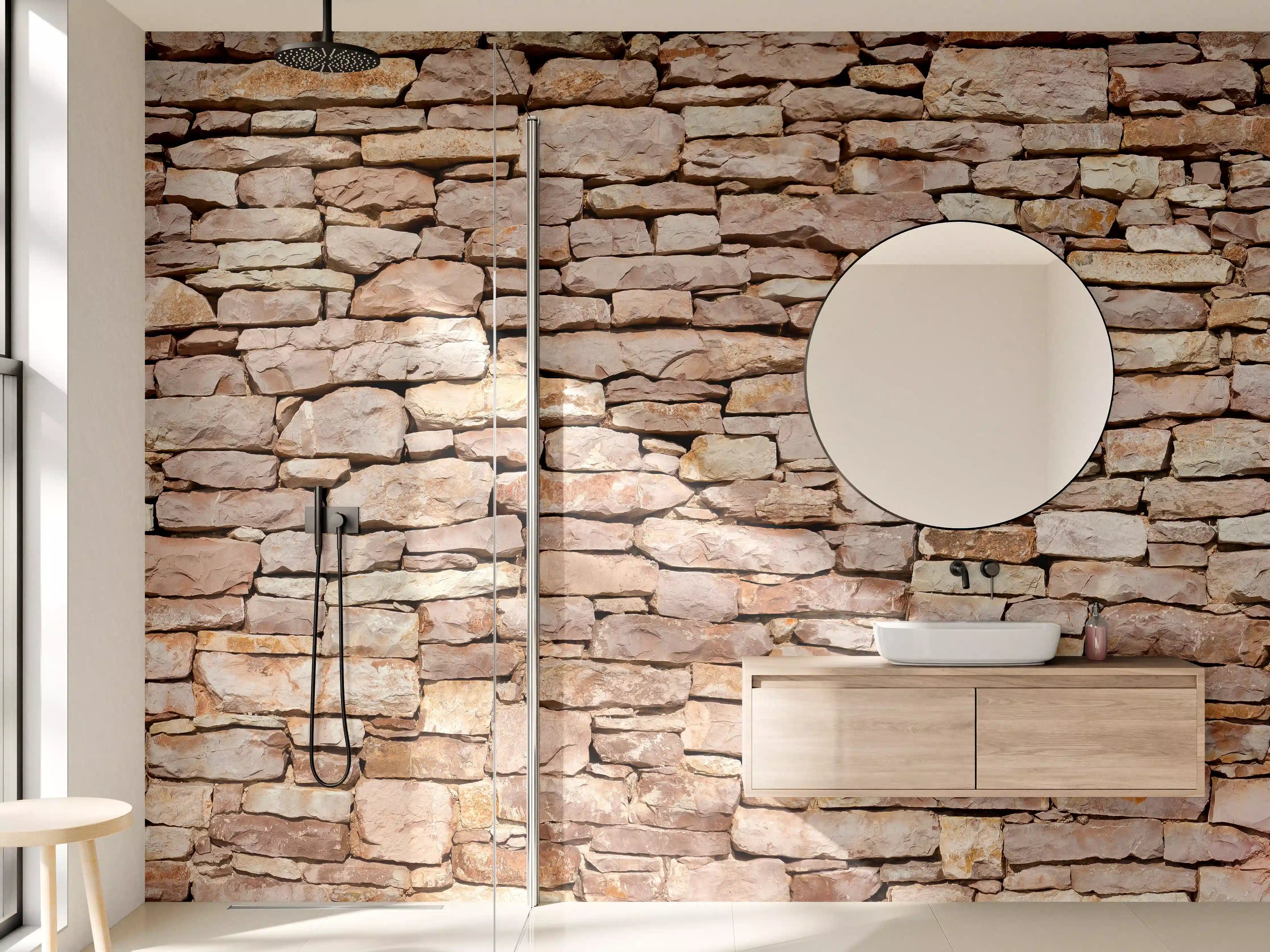 Wandverkleidung Bad - Wärme in grauen Steinfarben