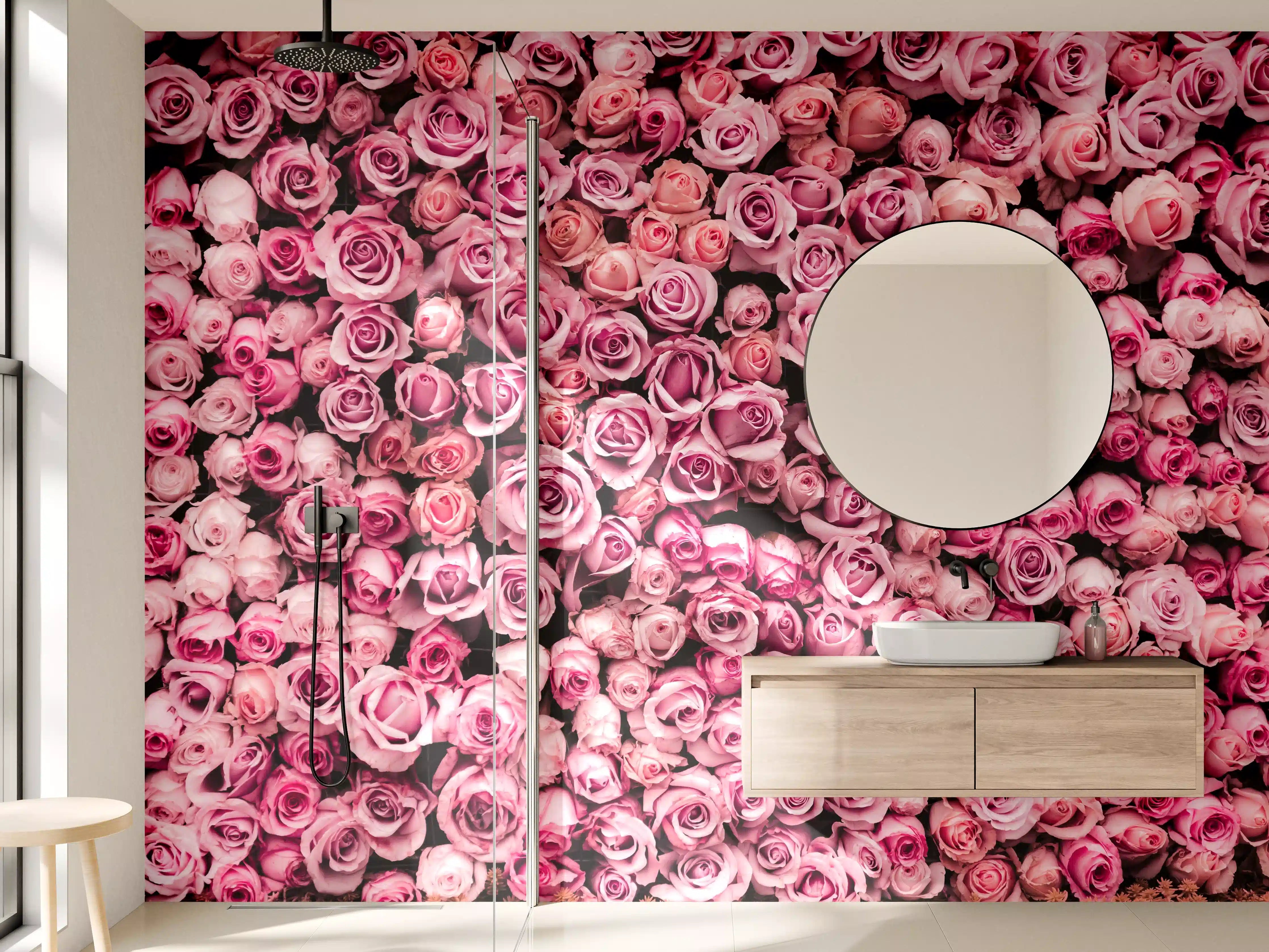 Wandverkleidung Bad - Wand aus frischen Rosen