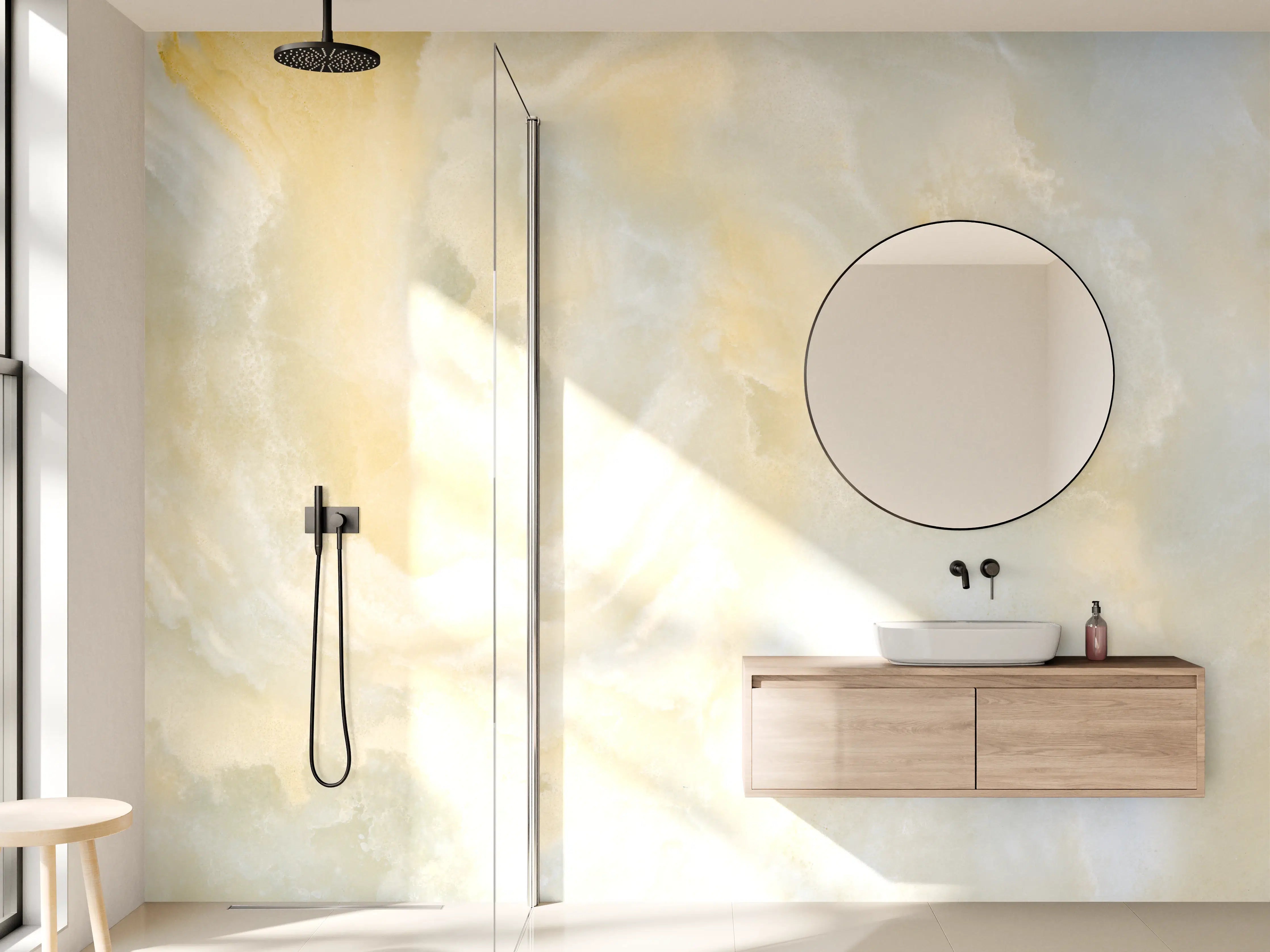 Wandverkleidung Bad - Warme Creme-Gelb-Weiße Marmor-Textur