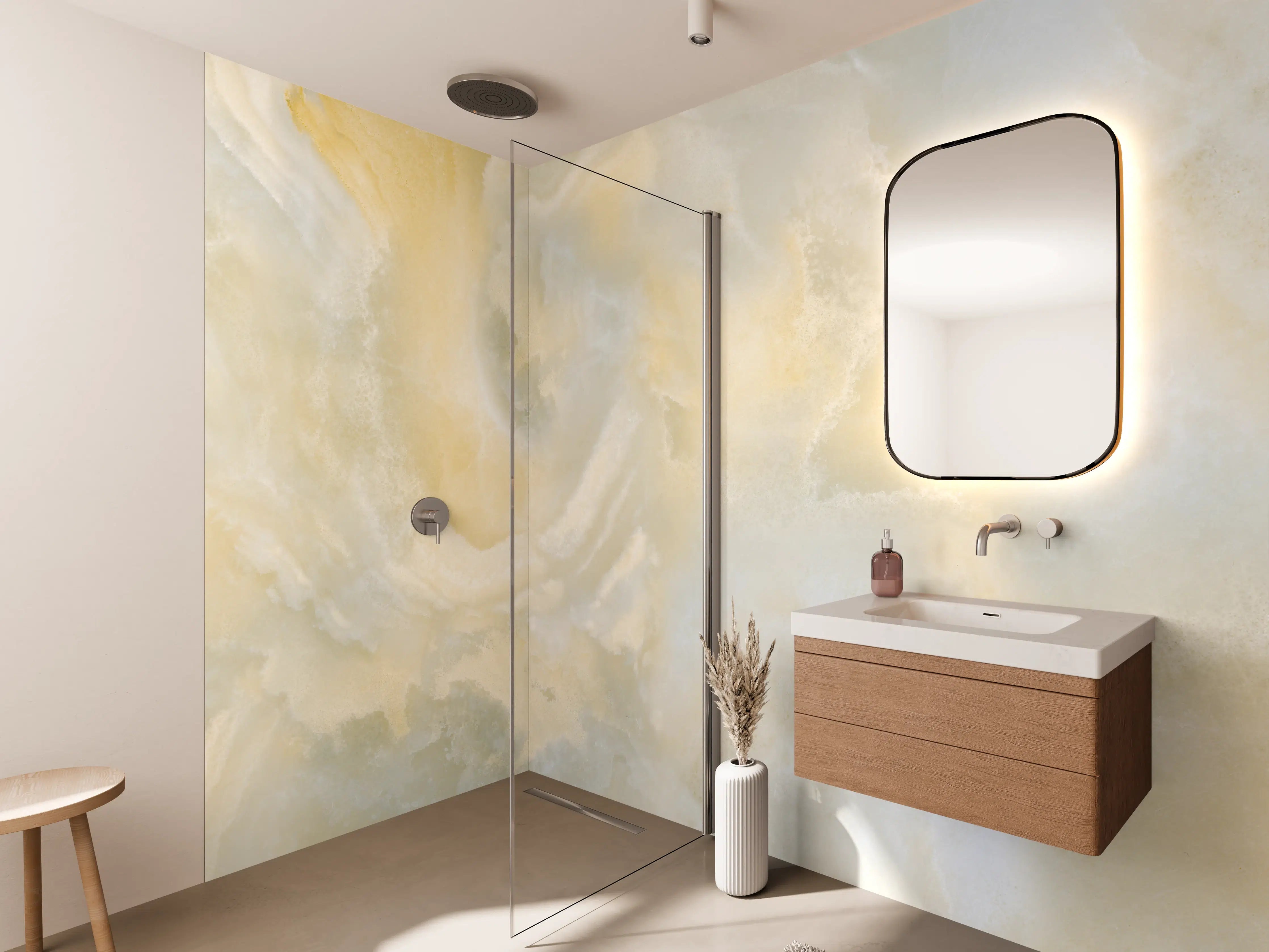 Wandverkleidung Bad - Warme Creme-Gelb-Weiße Marmor-Textur