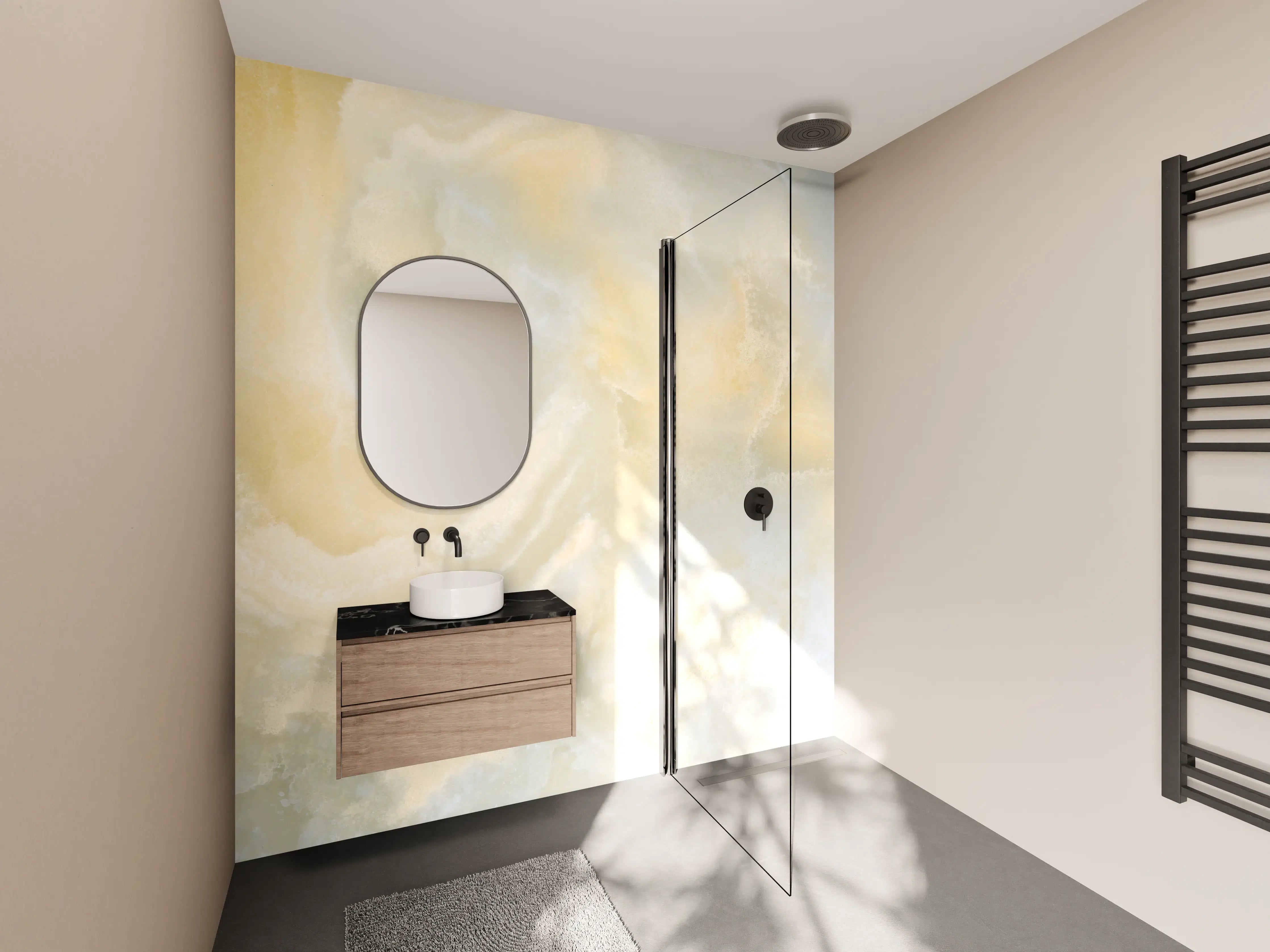 Wandverkleidung Bad - Warme Creme-Gelb-Weiße Marmor-Textur