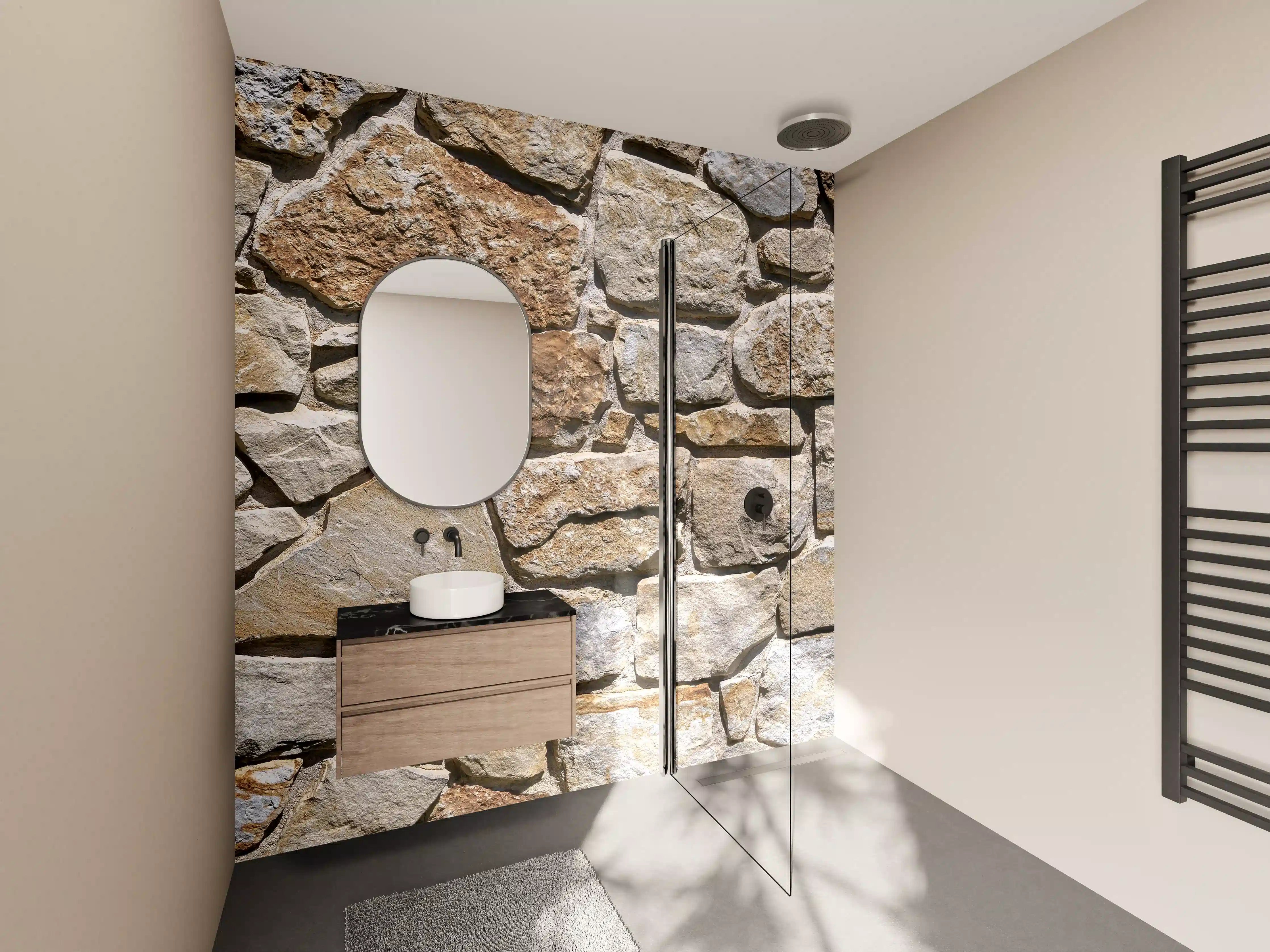 Wandverkleidung Bad - Warme Erdtöne in Natursteinmauer