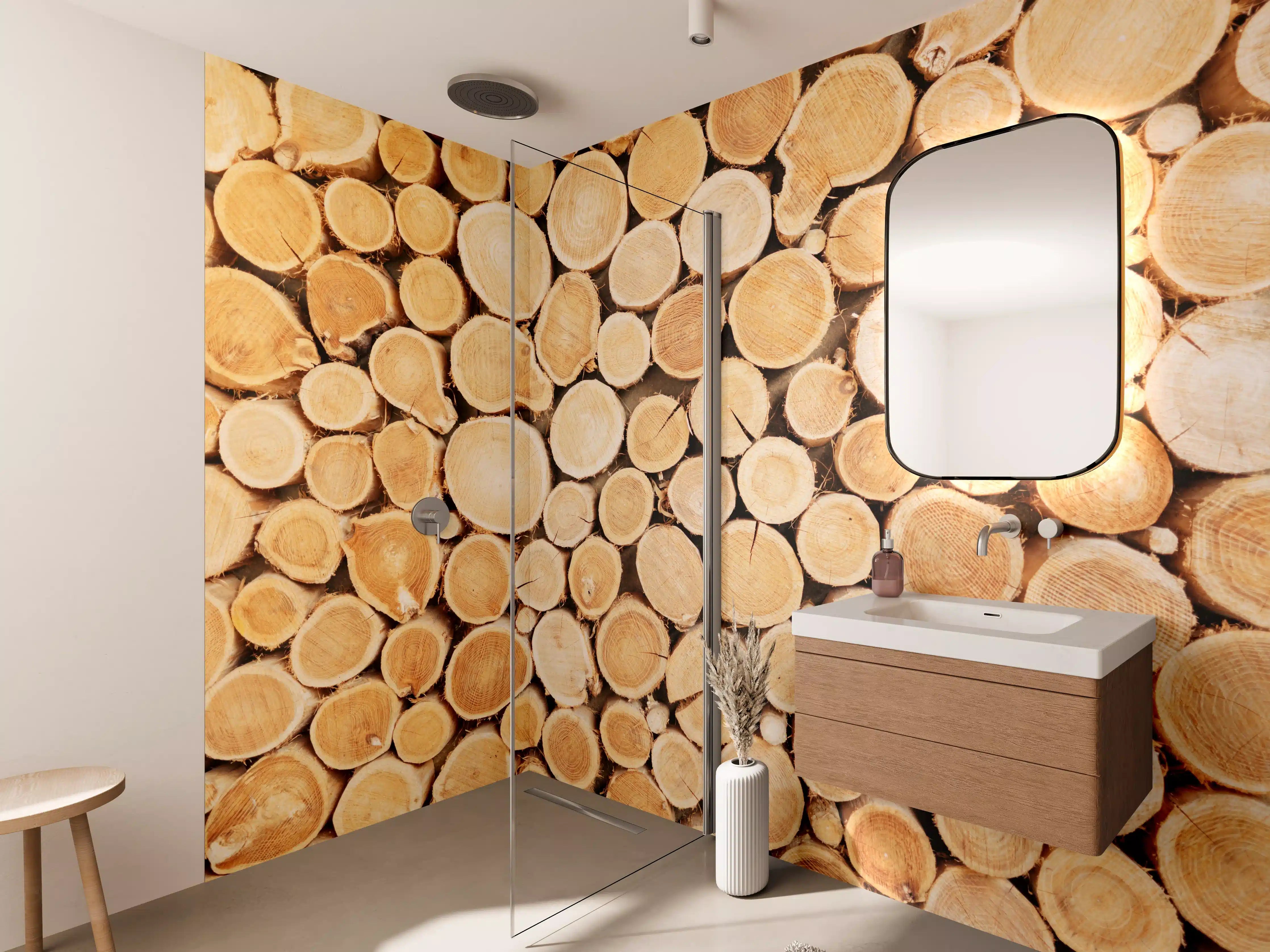 Wandverkleidung Bad - Warme Holztöne mit Grauflair