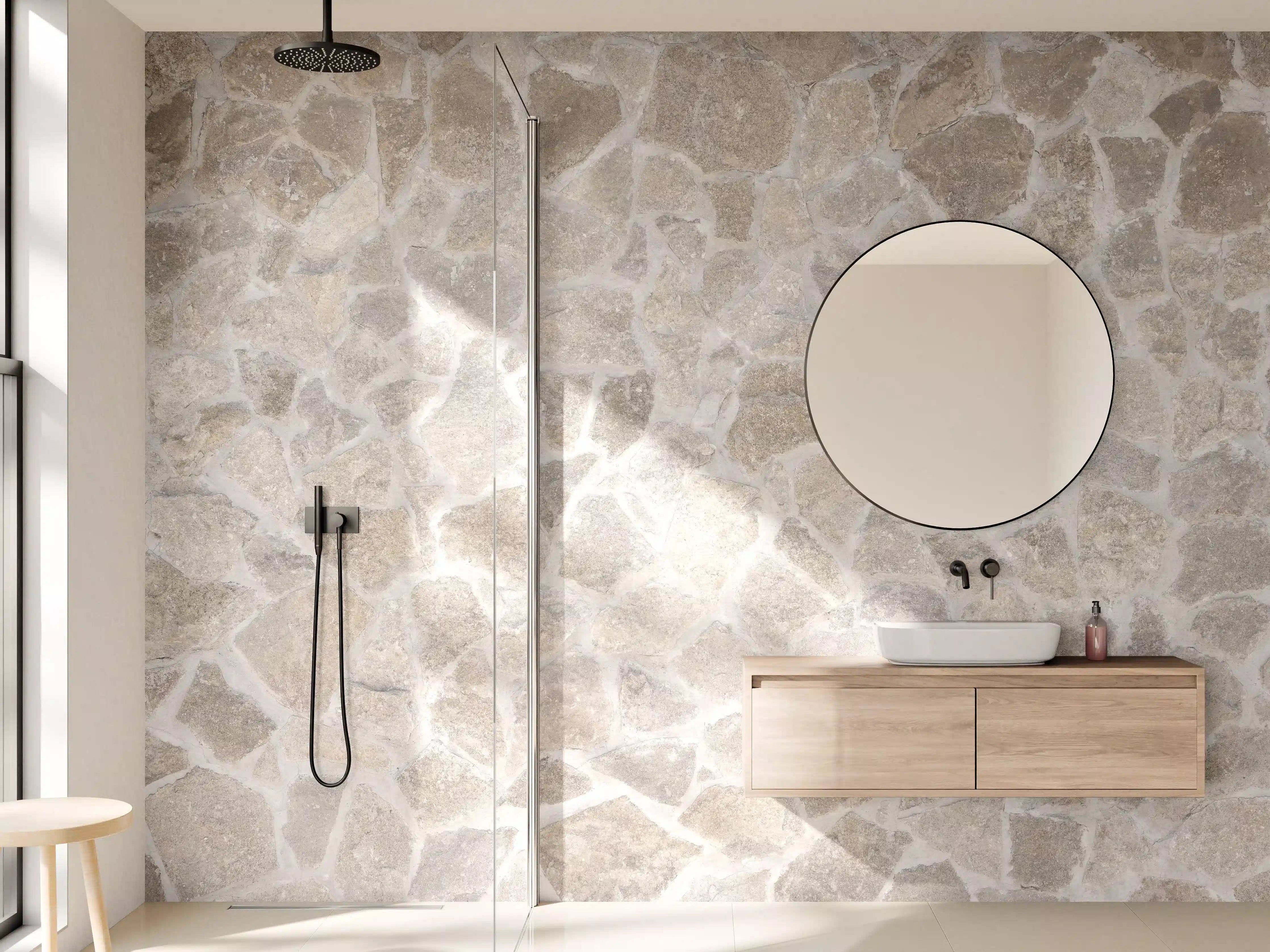 Wandverkleidung Bad - Warme Sandstein-Textur mit natürlicher Musterung