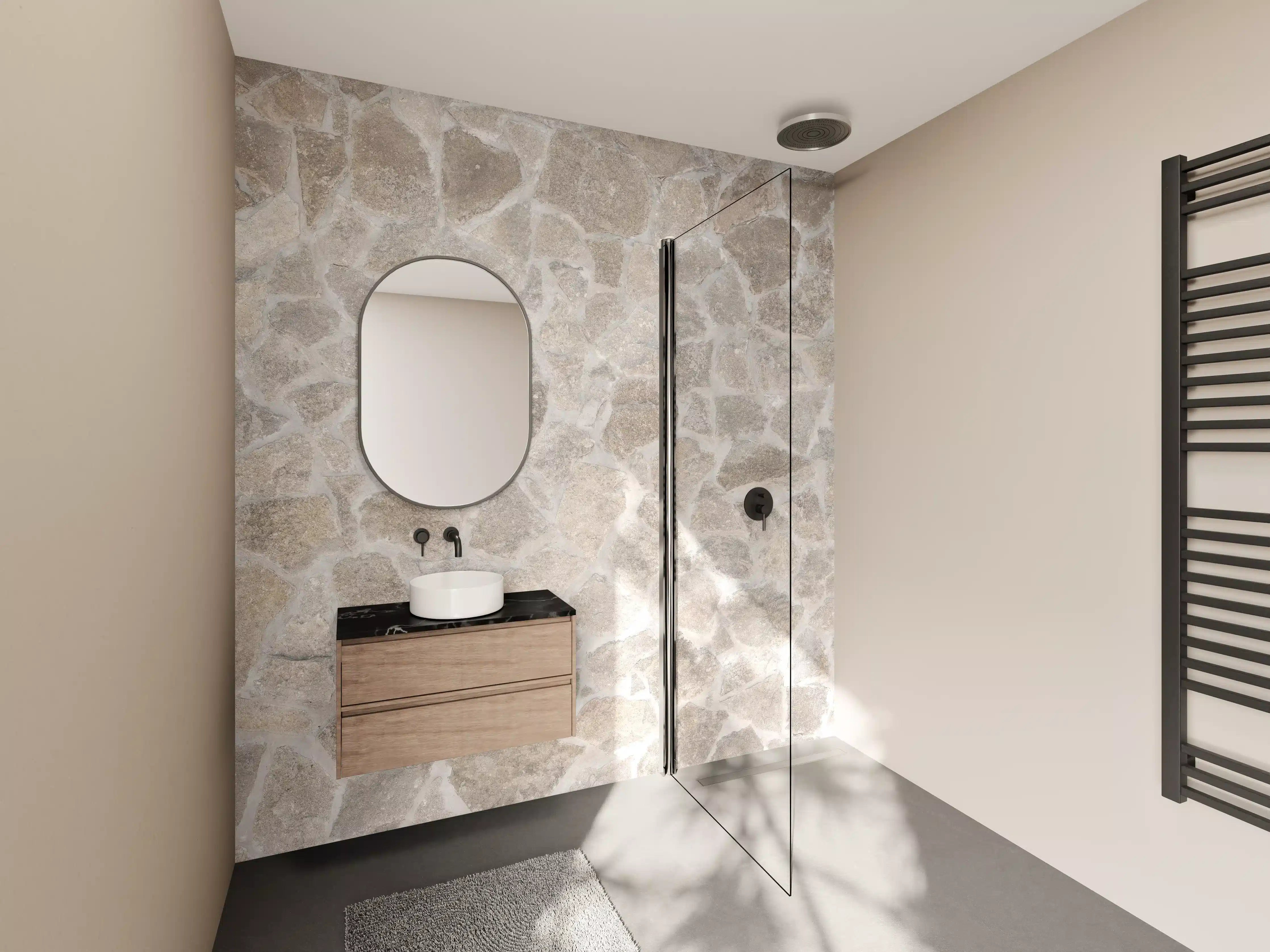 Wandverkleidung Bad - Warme Sandstein-Textur mit natürlicher Musterung