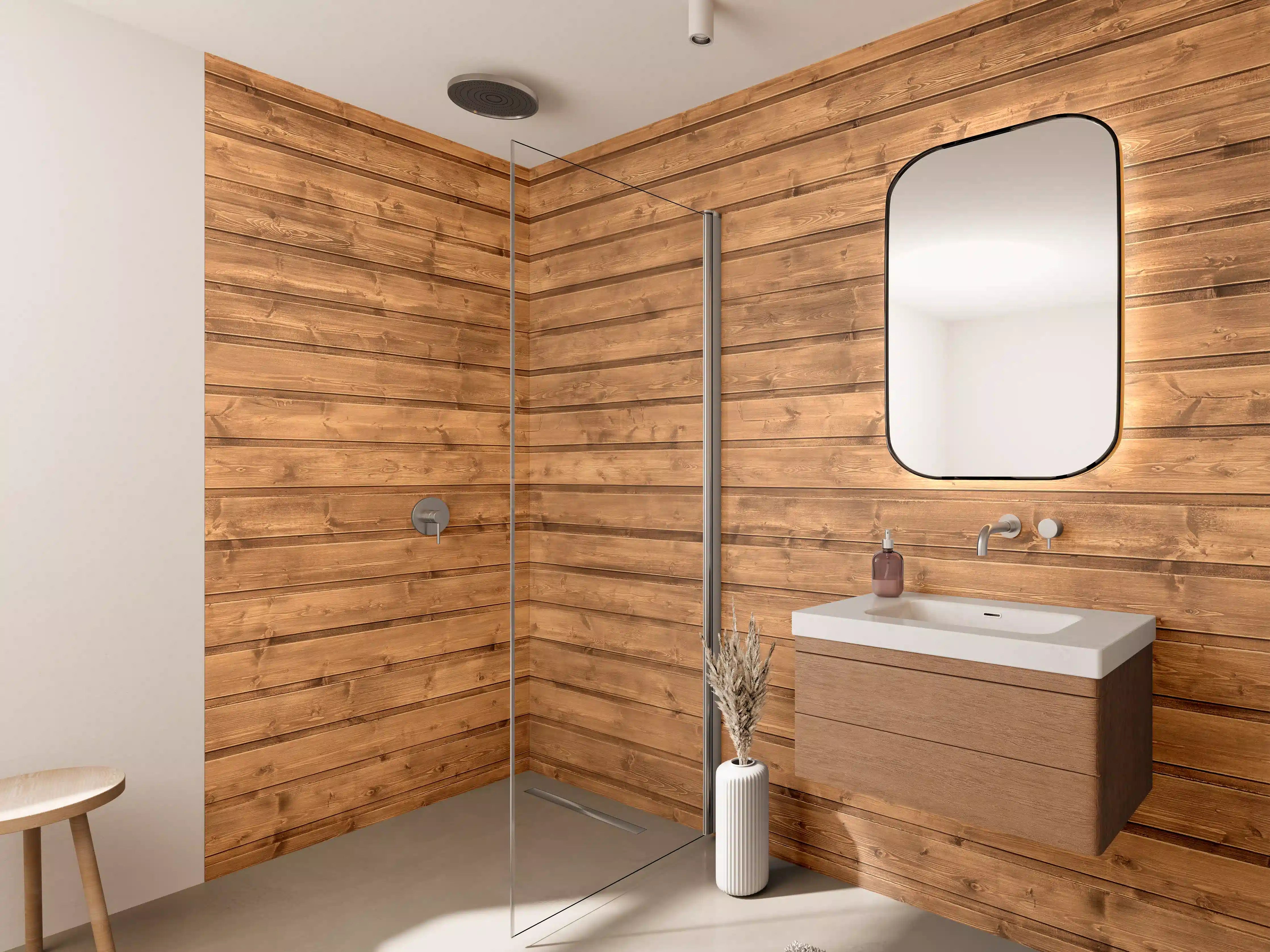 Wandverkleidung Bad - Warmer Holzpaneel-Look