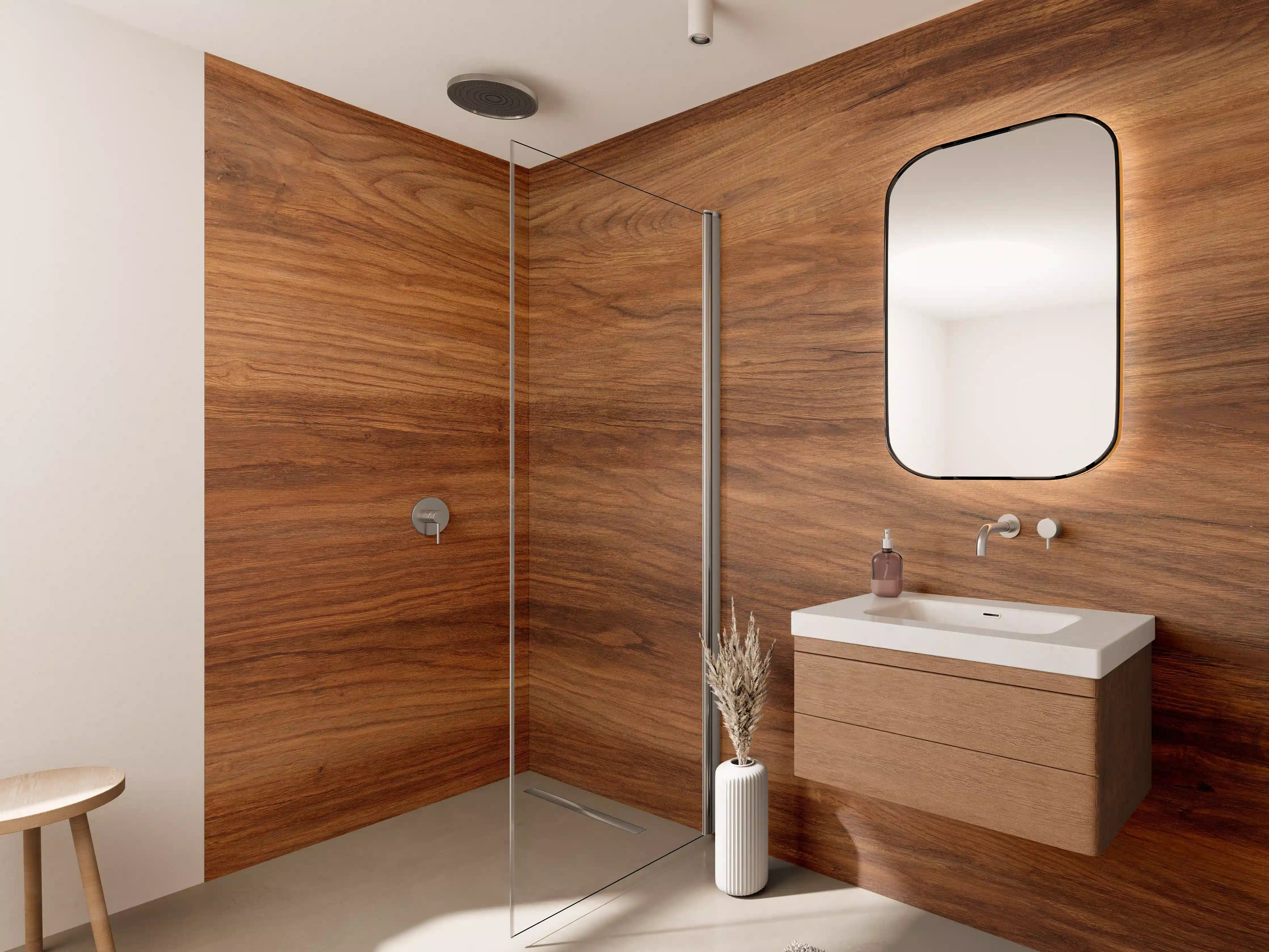 Wandverkleidung Bad - Warmer Holztextur mit natürlicher Maserung