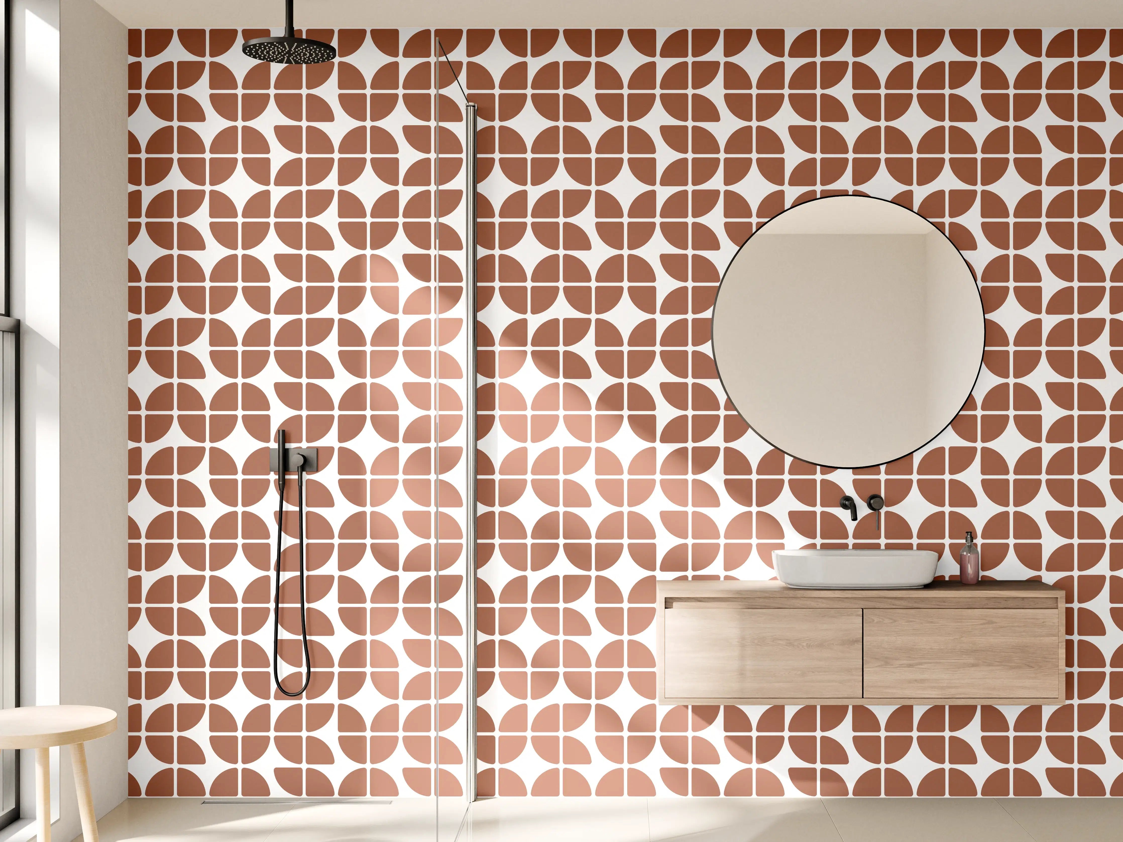 Wandverkleidung Bad - Warmer Kachelmuster in Kupfer-Optik