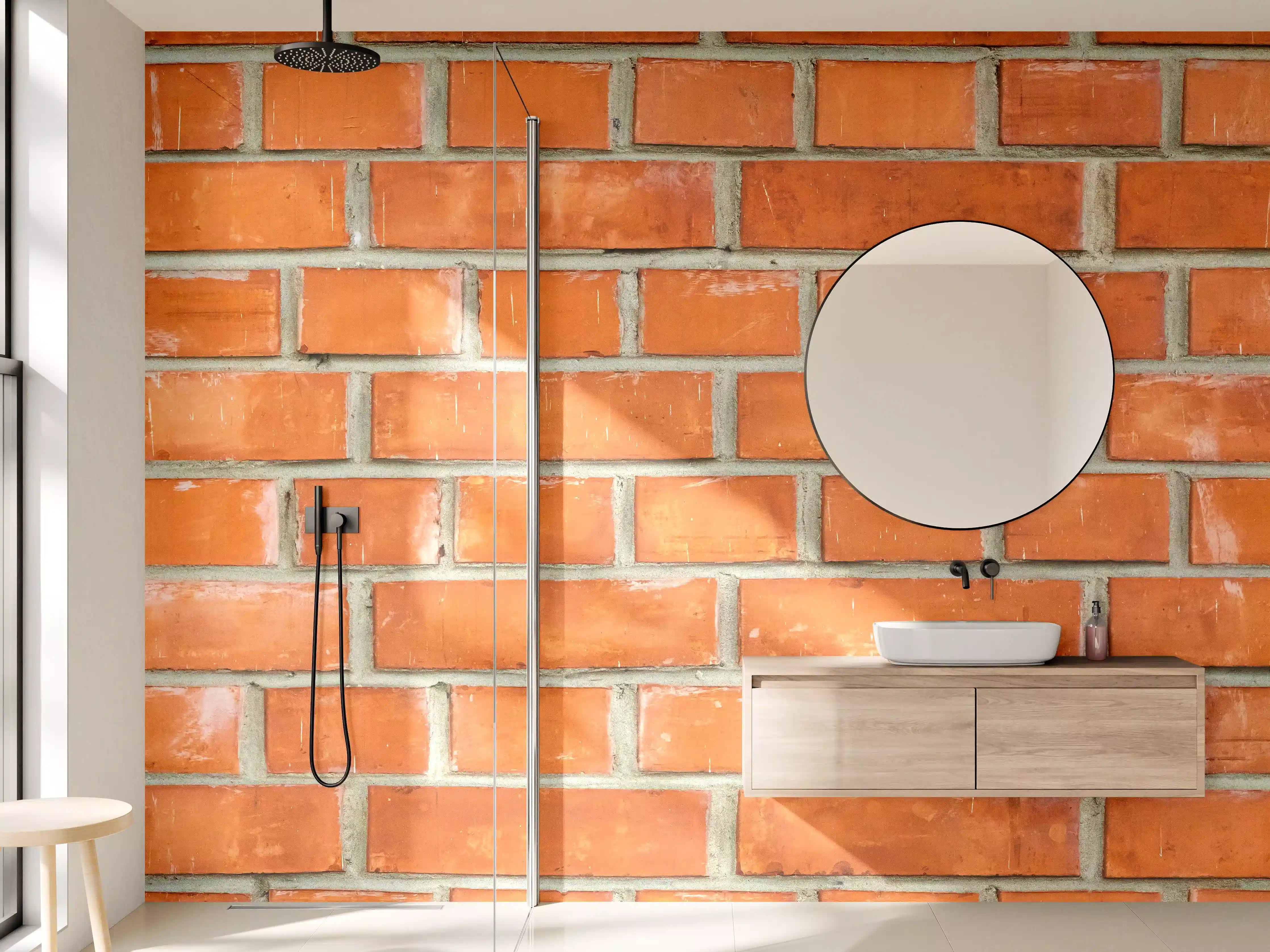 Wandverkleidung Bad - Warmer Ziegelsteinmauer