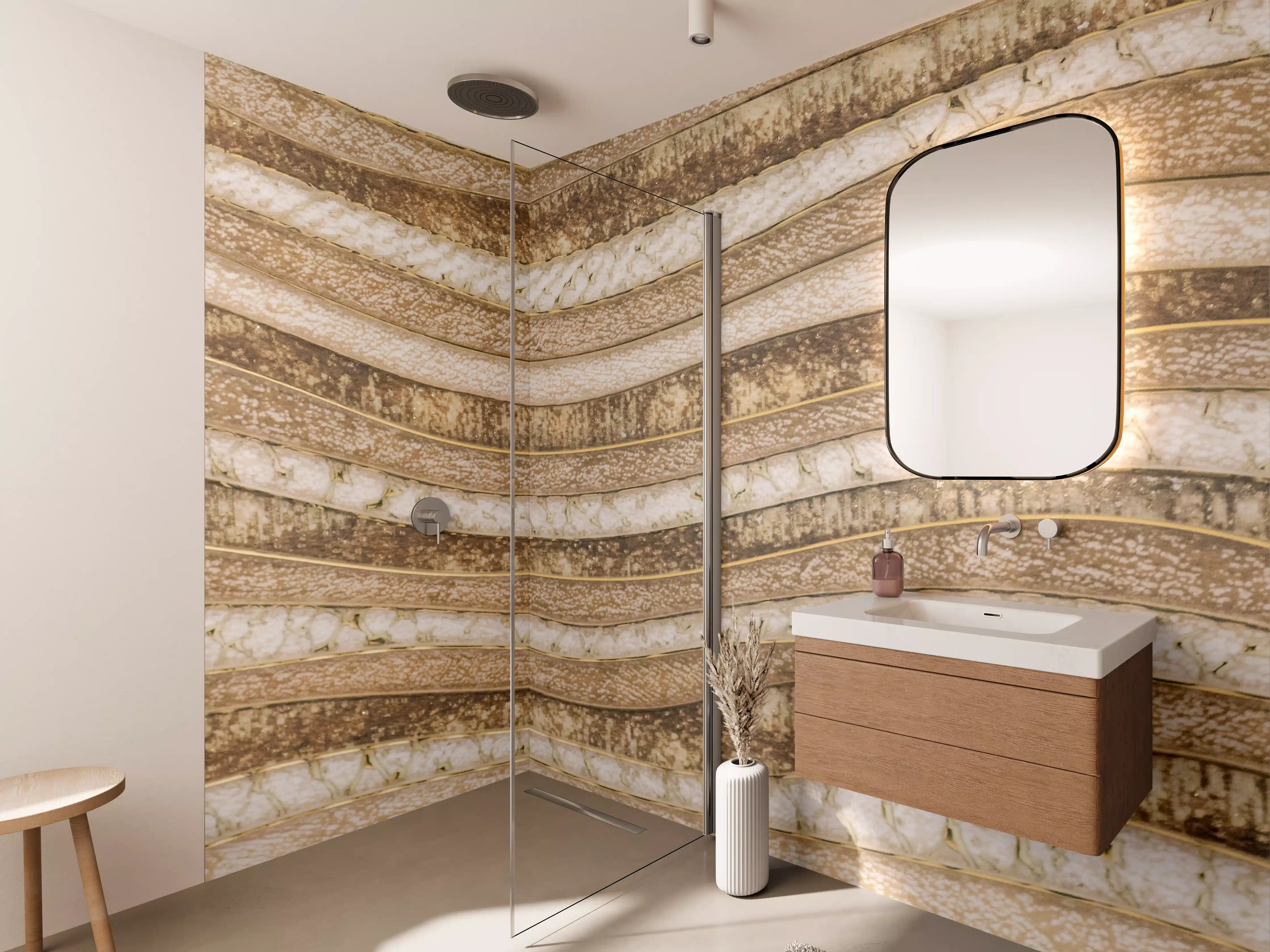 Wandverkleidung Bad - Warmes Beige mit Naturtextur
