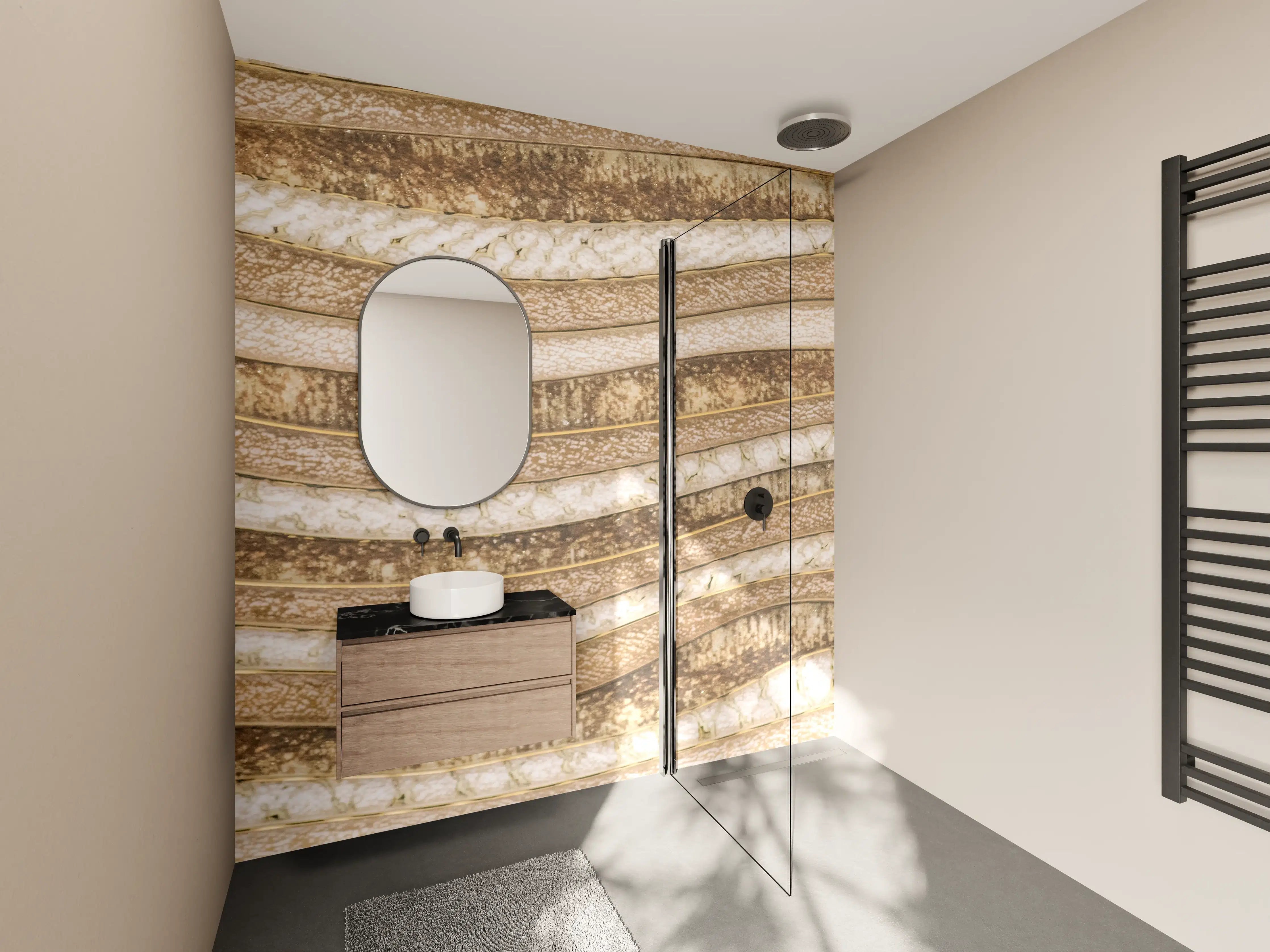 Wandverkleidung Bad - Warmes Beige mit Naturtextur