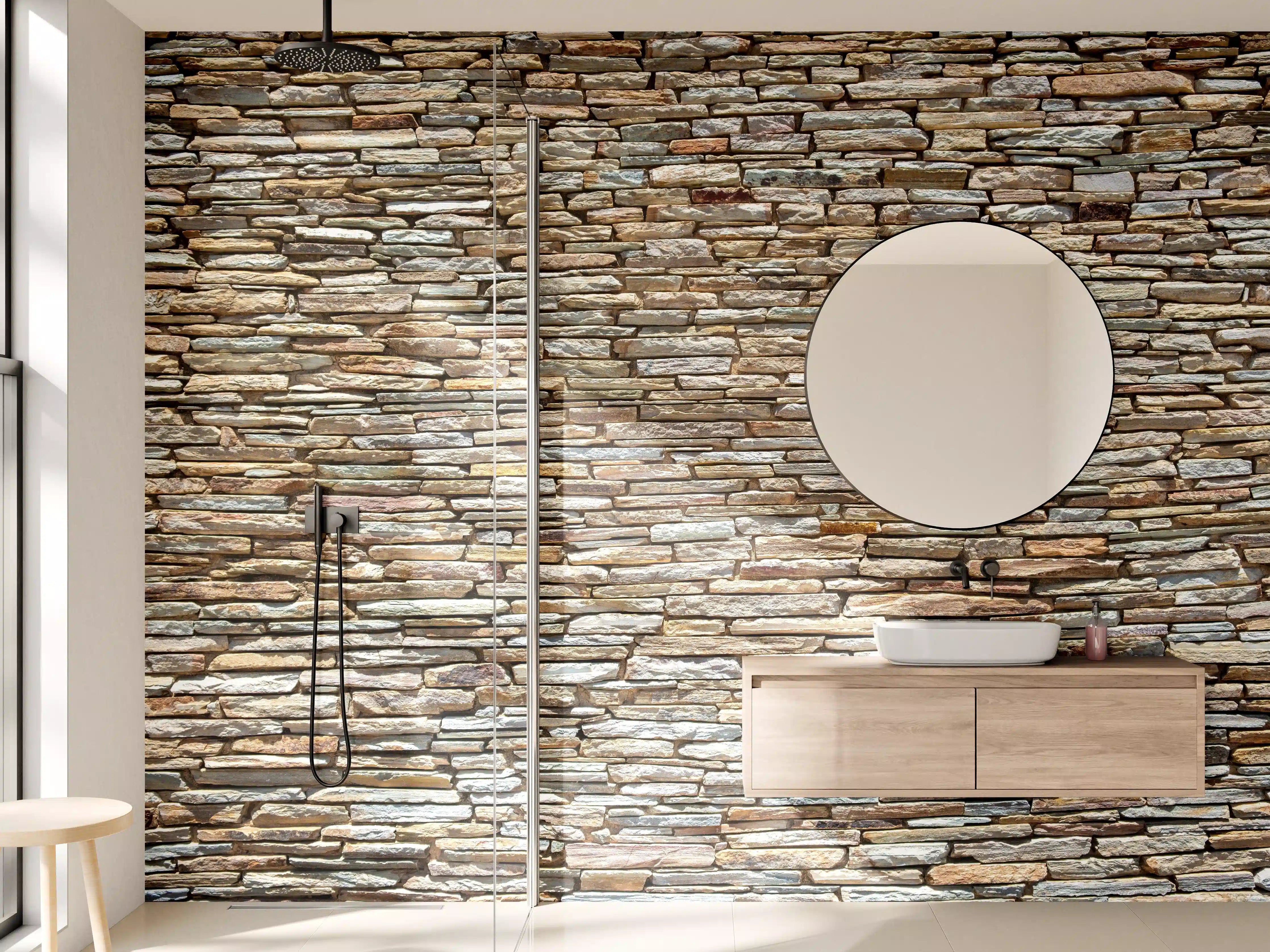 Wandverkleidung Bad - Warmes Erdtön-Graustück