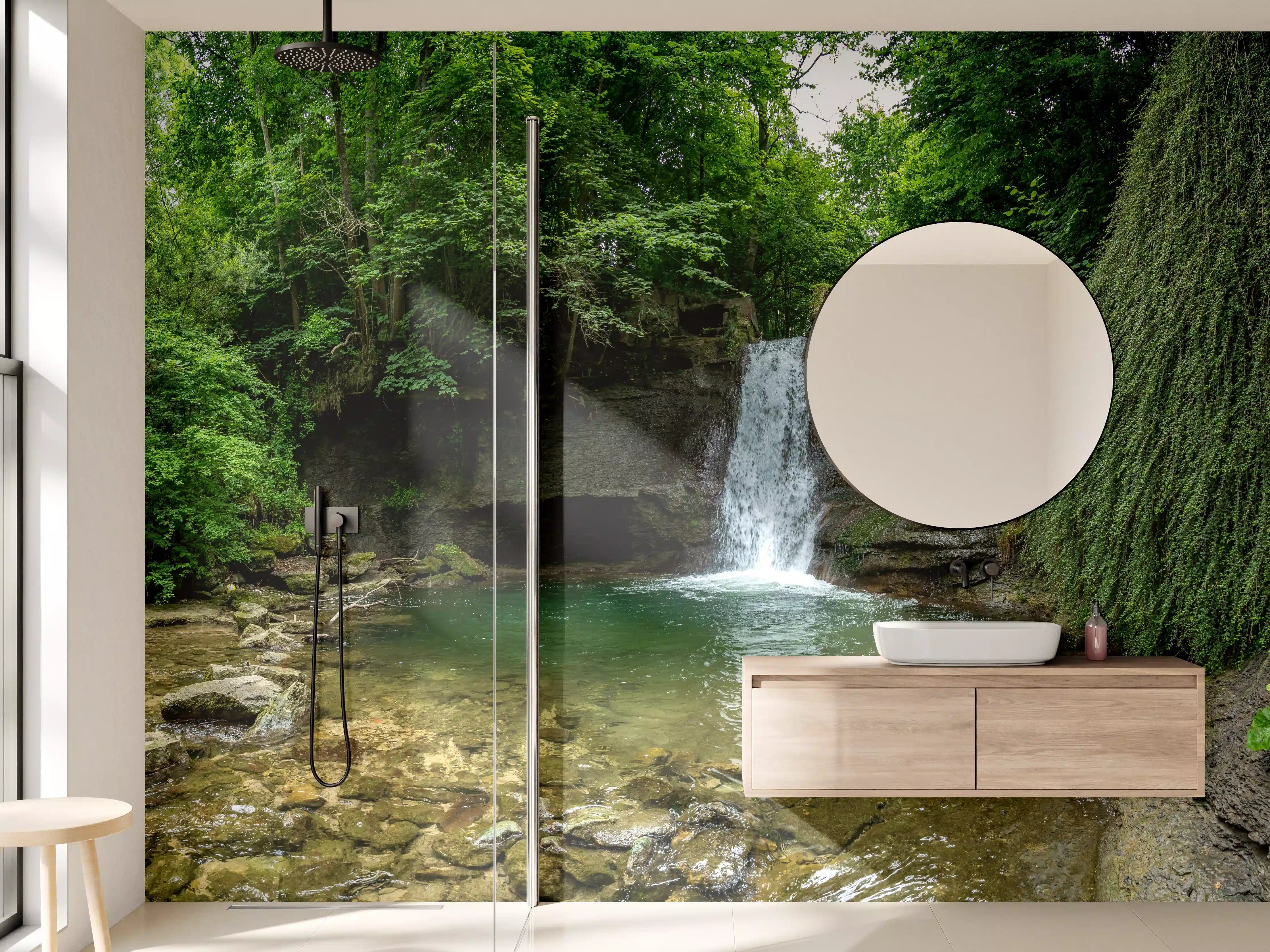Wandverkleidung Bad - Wasserfall im Wald - Utopie