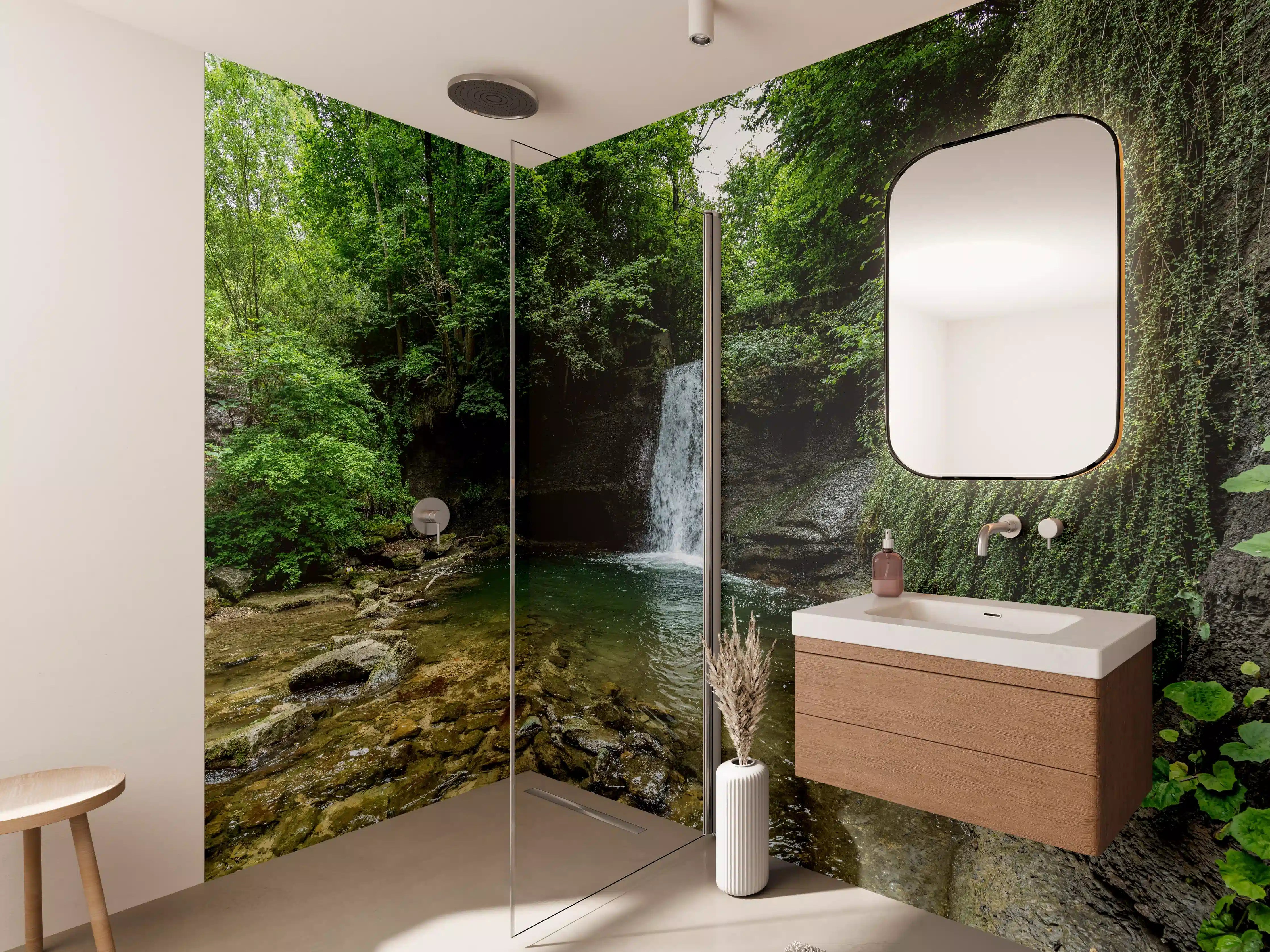 Wandverkleidung Bad - Wasserfall im Wald - Utopie