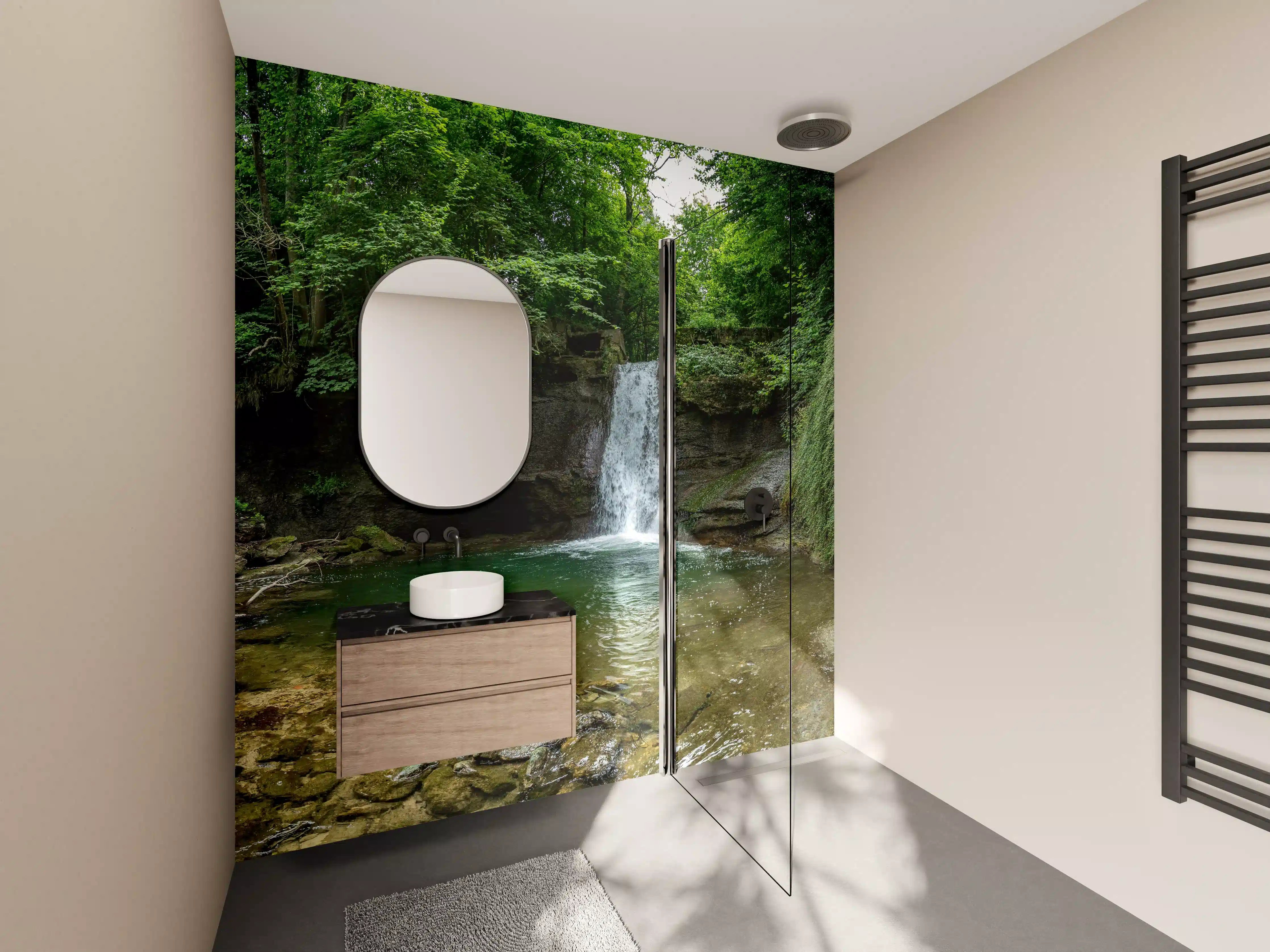 Wandverkleidung Bad - Wasserfall im Wald - Utopie