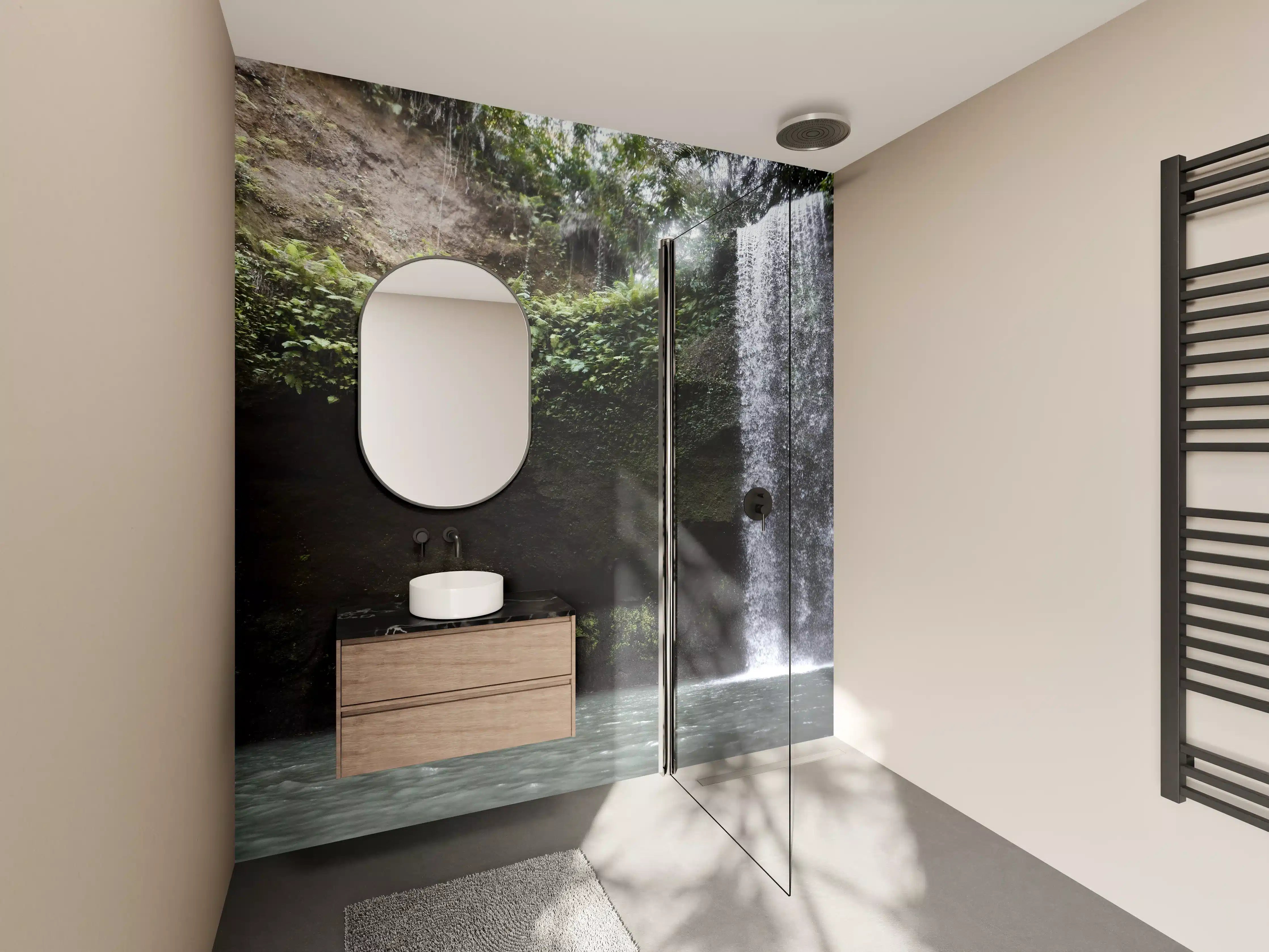Wandverkleidung Bad - Wasserfall in Bali im Herbst