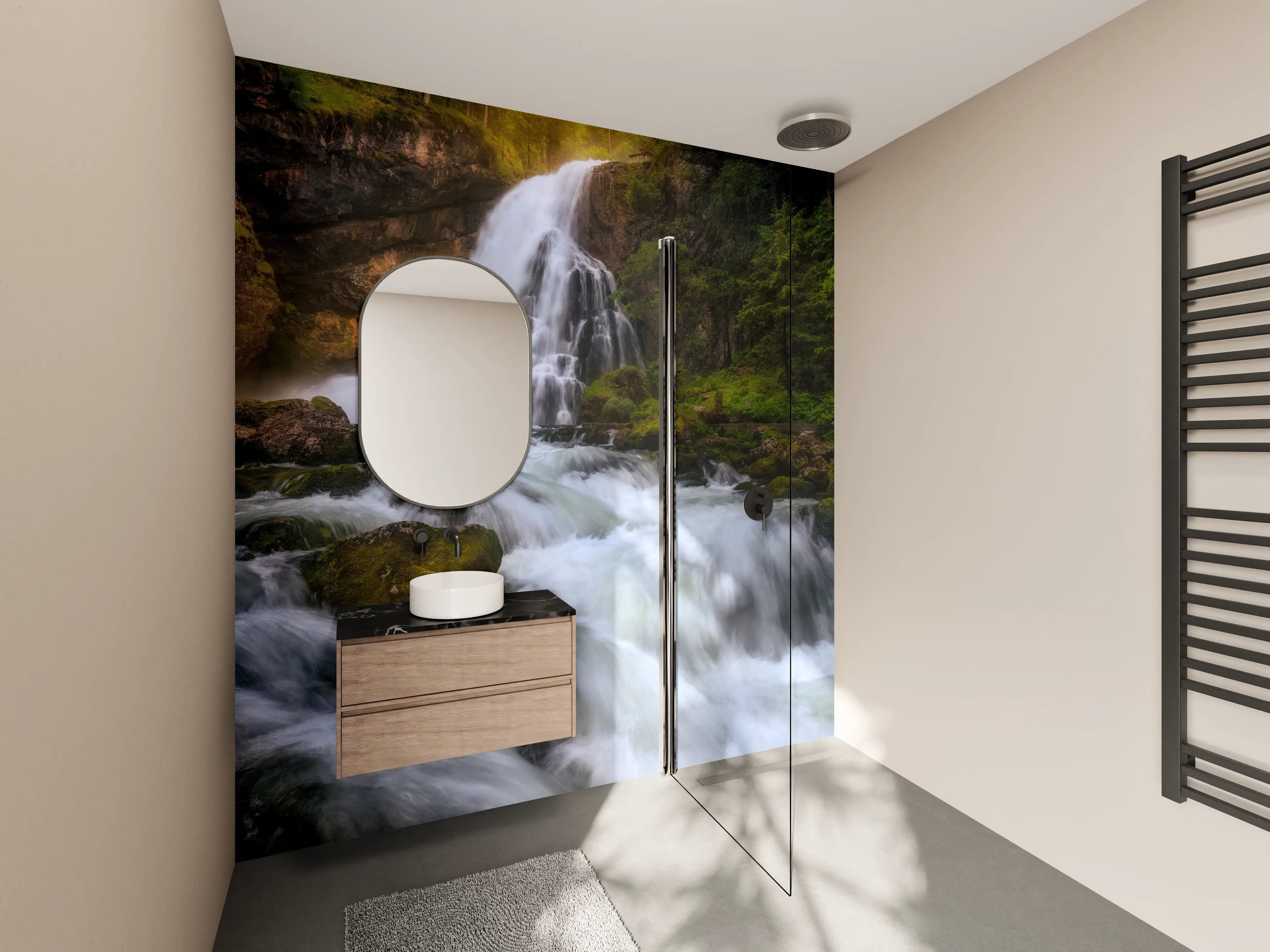 Wandverkleidung Bad - Wasserfall in bergiger Region