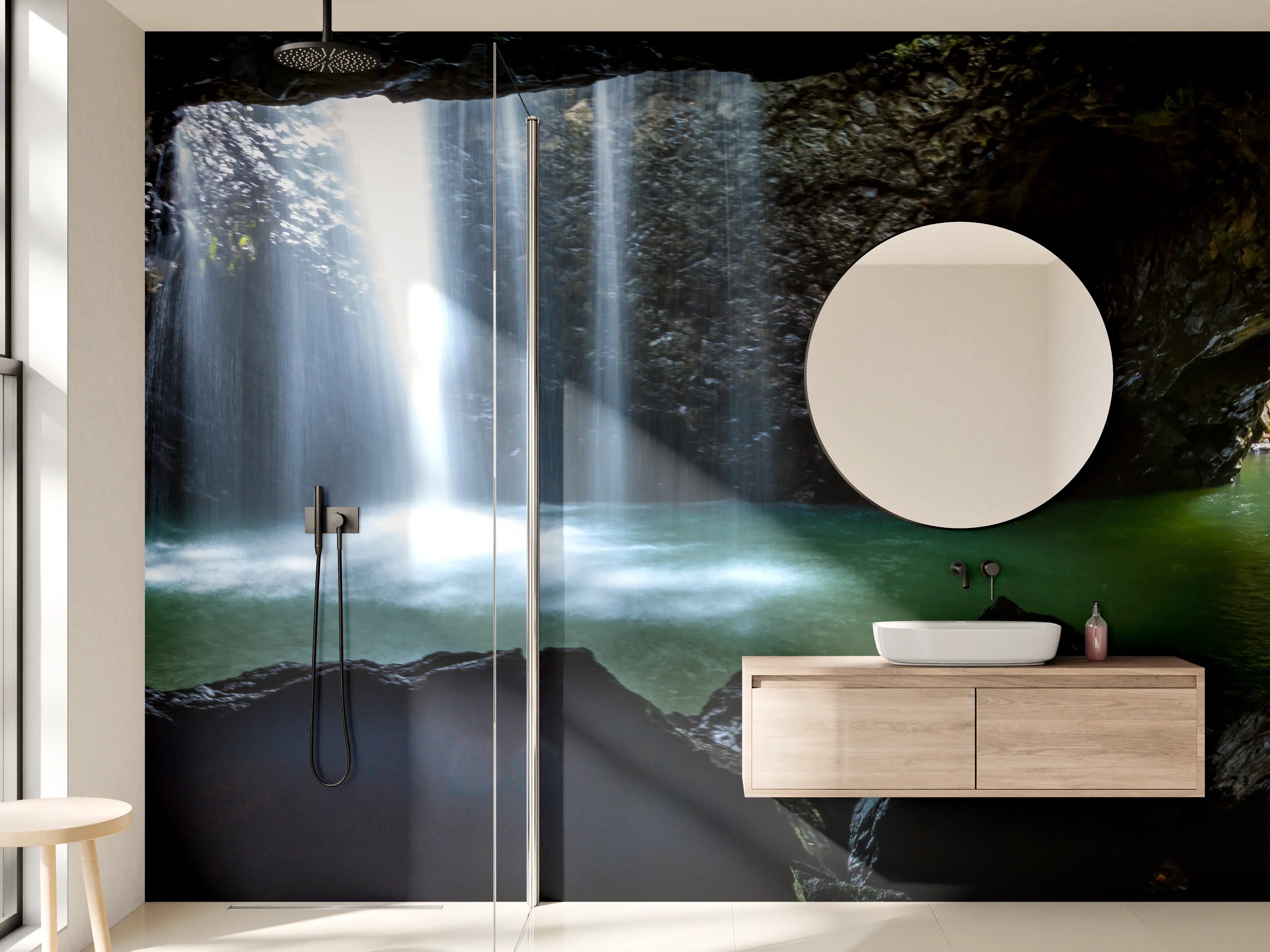 Wandverkleidung Bad - Wasserfall in der Höhle
