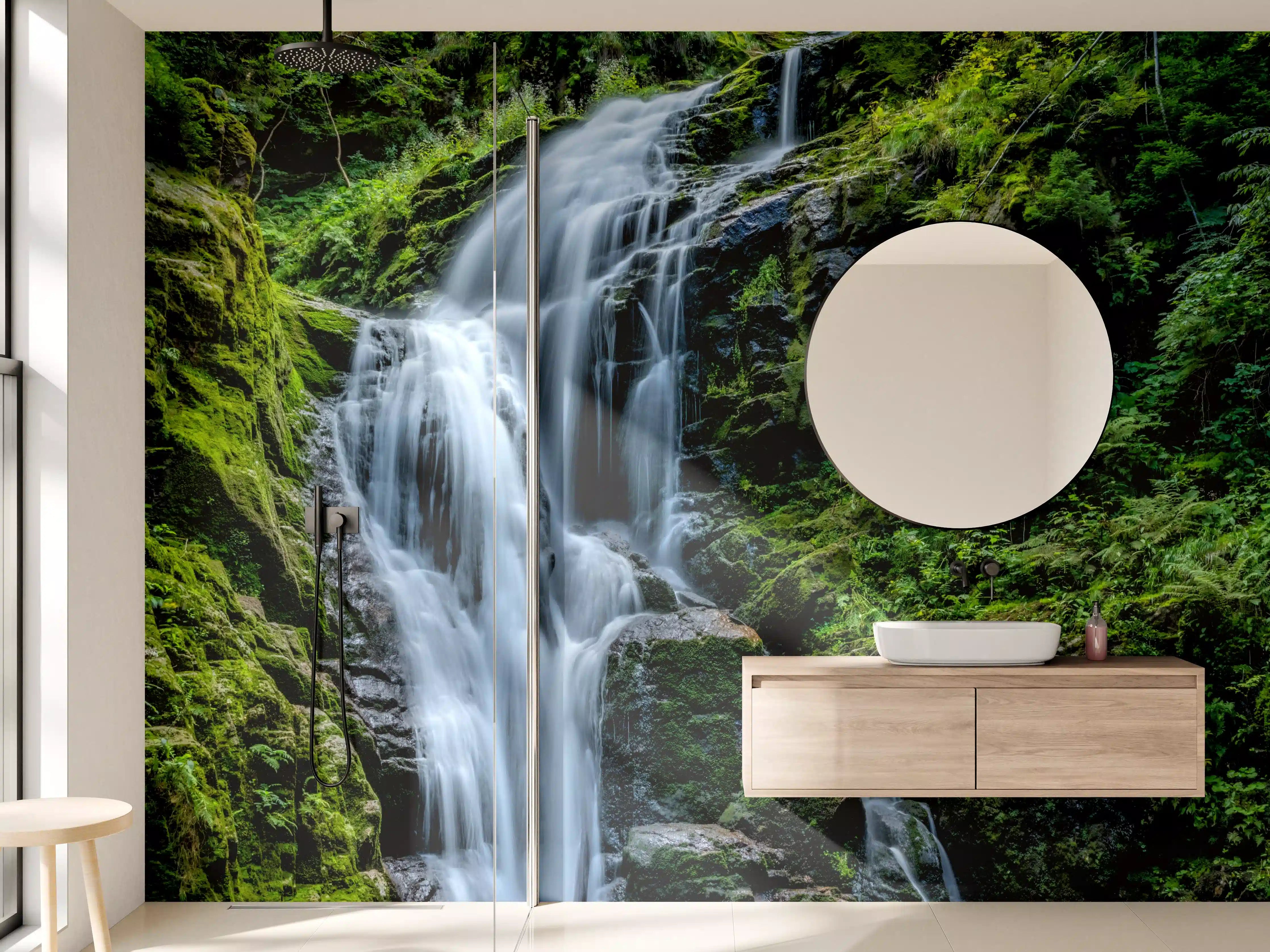 Wandverkleidung Bad - Wasserfall in tiefem Grün