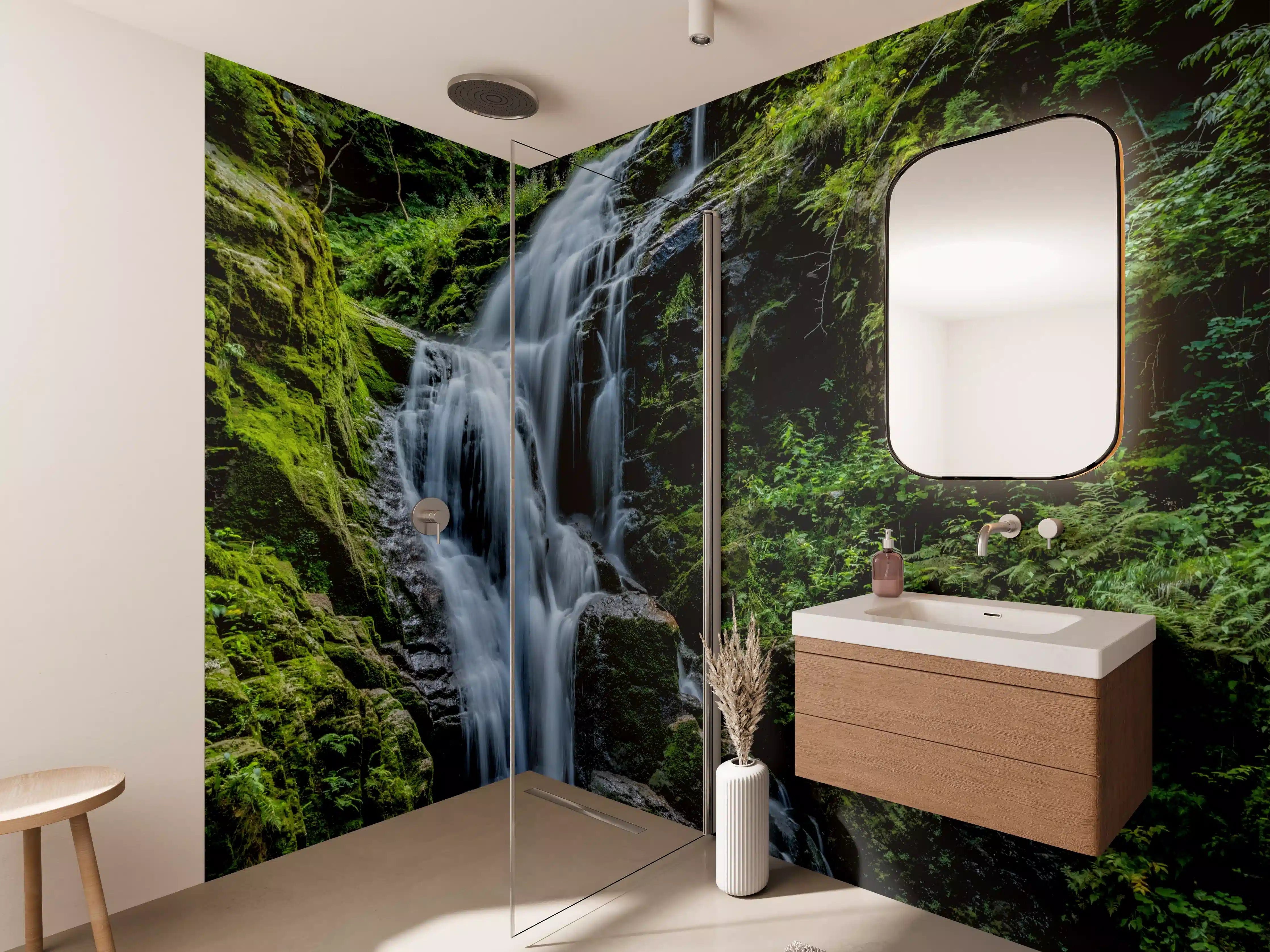 Wandverkleidung Bad - Wasserfall in tiefem Grün