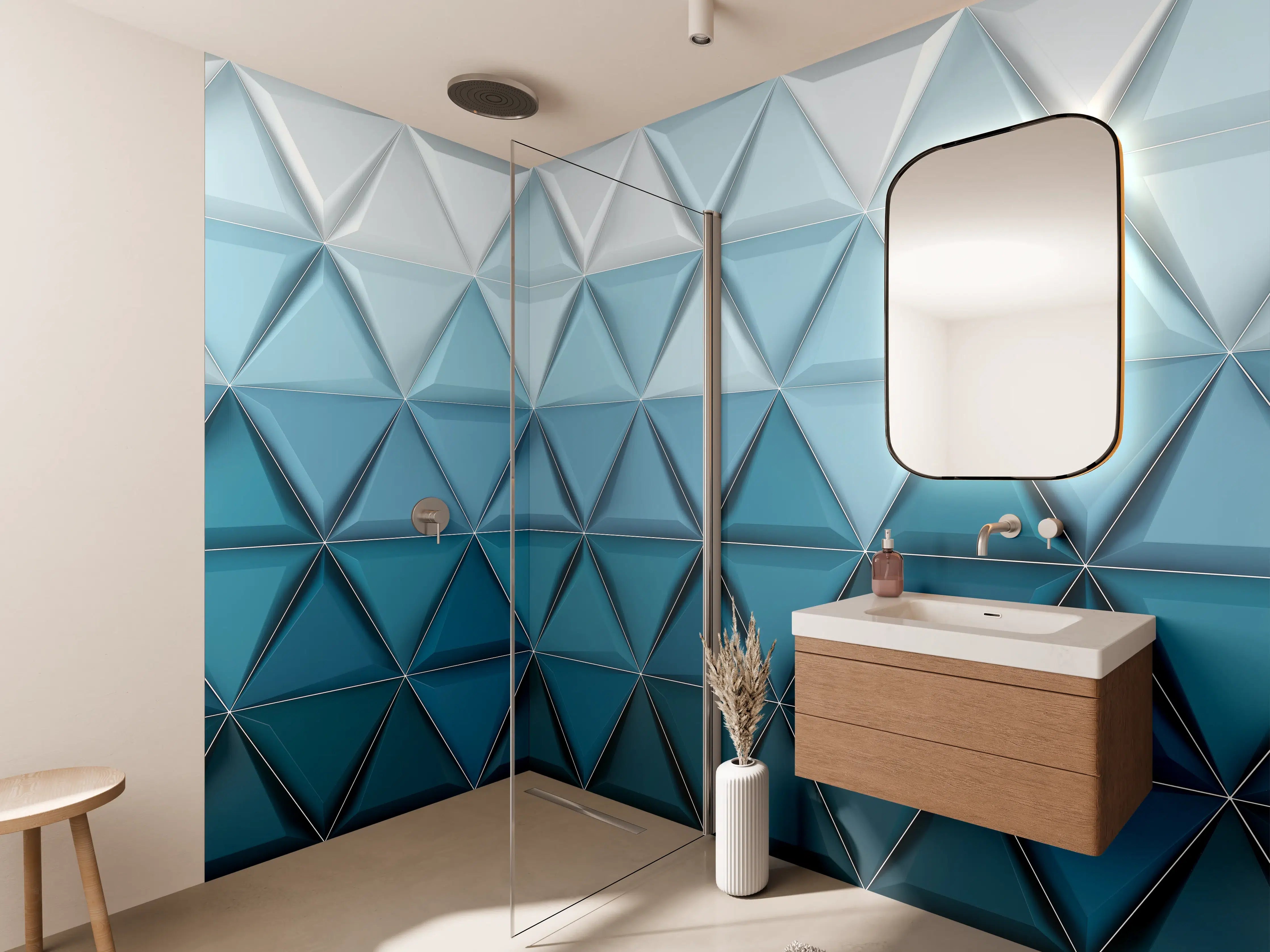 Wandverkleidung Bad - Weiß-Blaue Geometrische Textur