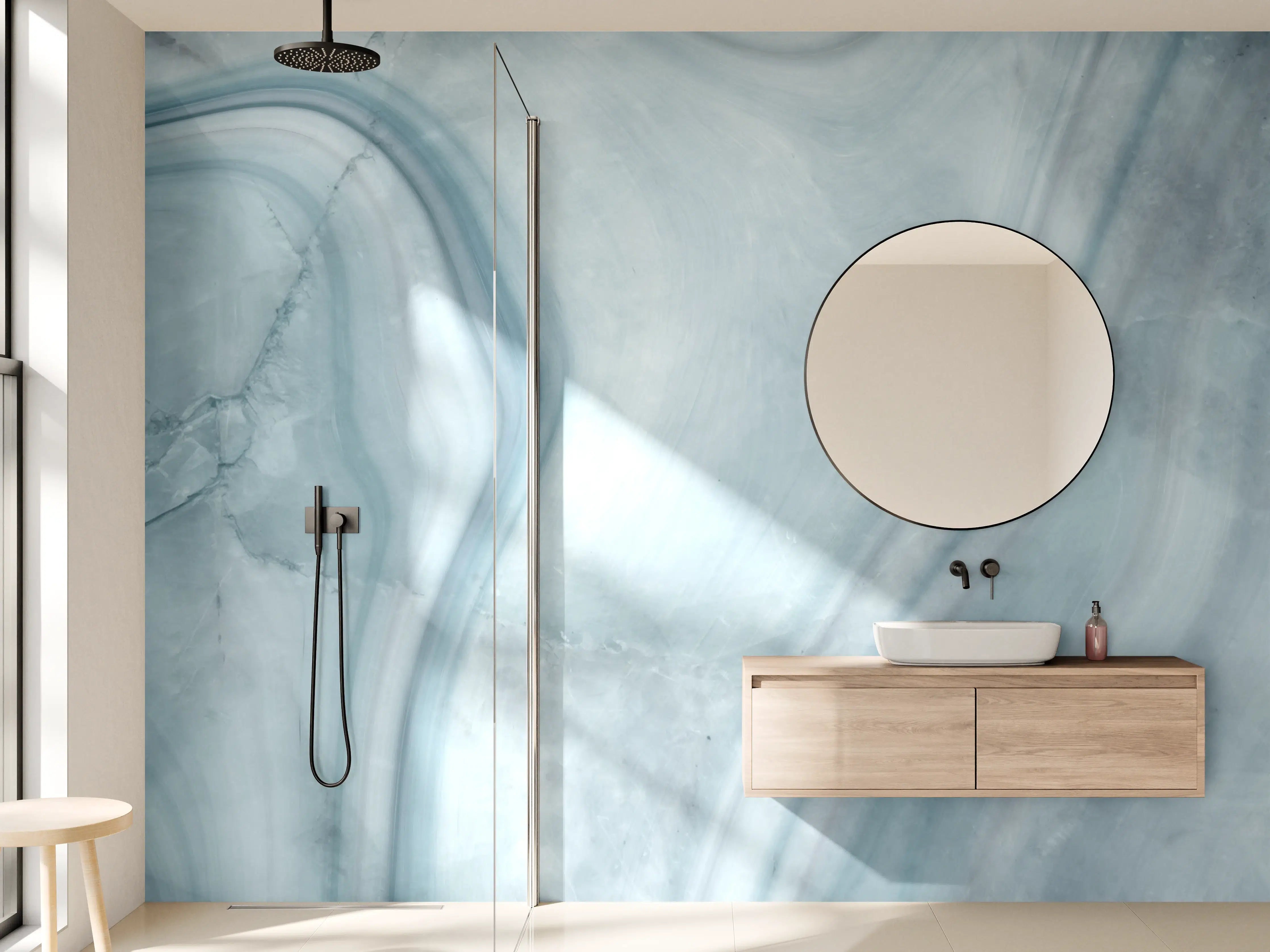 Wandverkleidung Bad - Weiß-Grau-Blauer Marmor