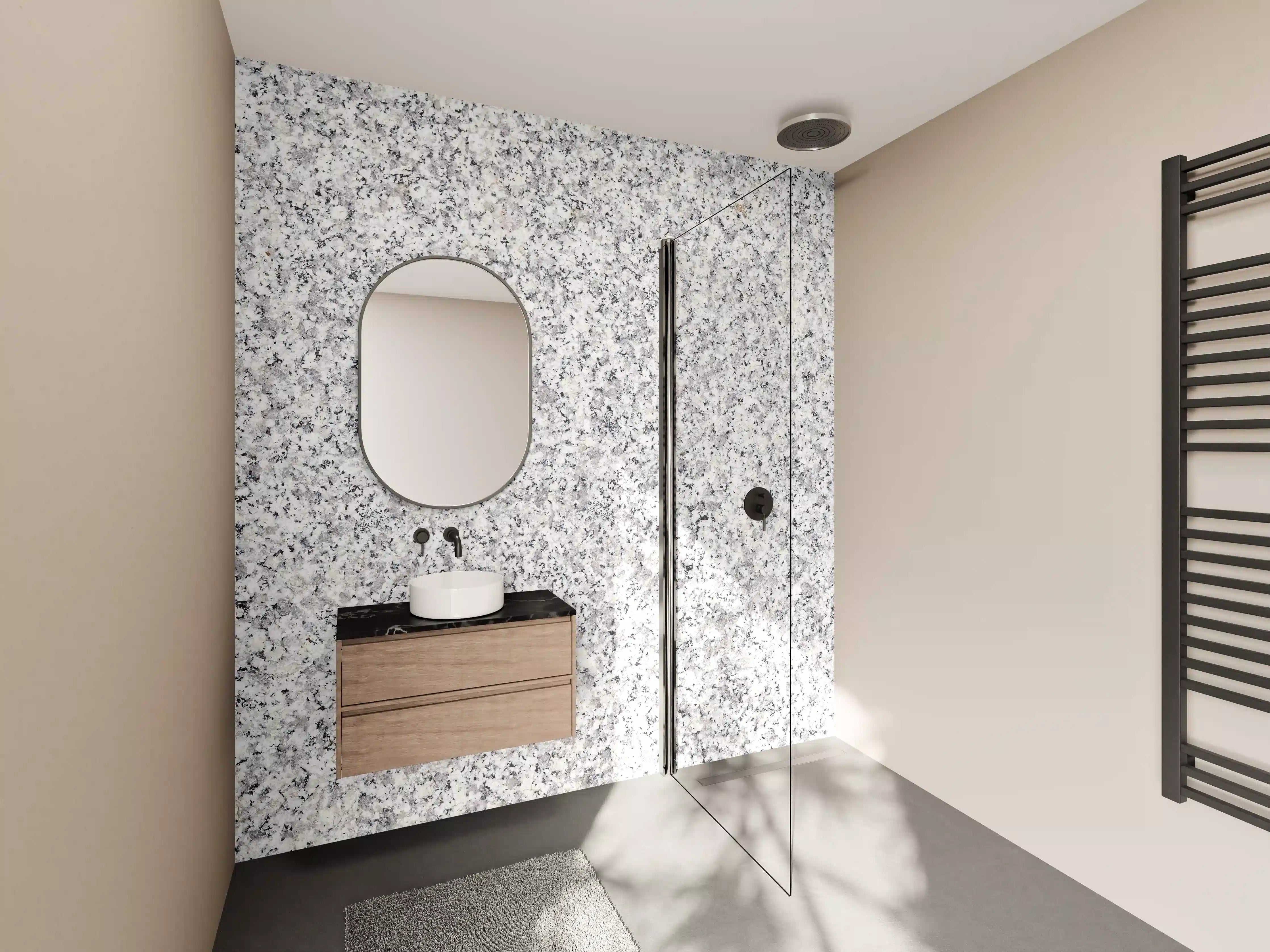 Wandverkleidung Bad - Weiß-Grau Terrazzo Bodentextur