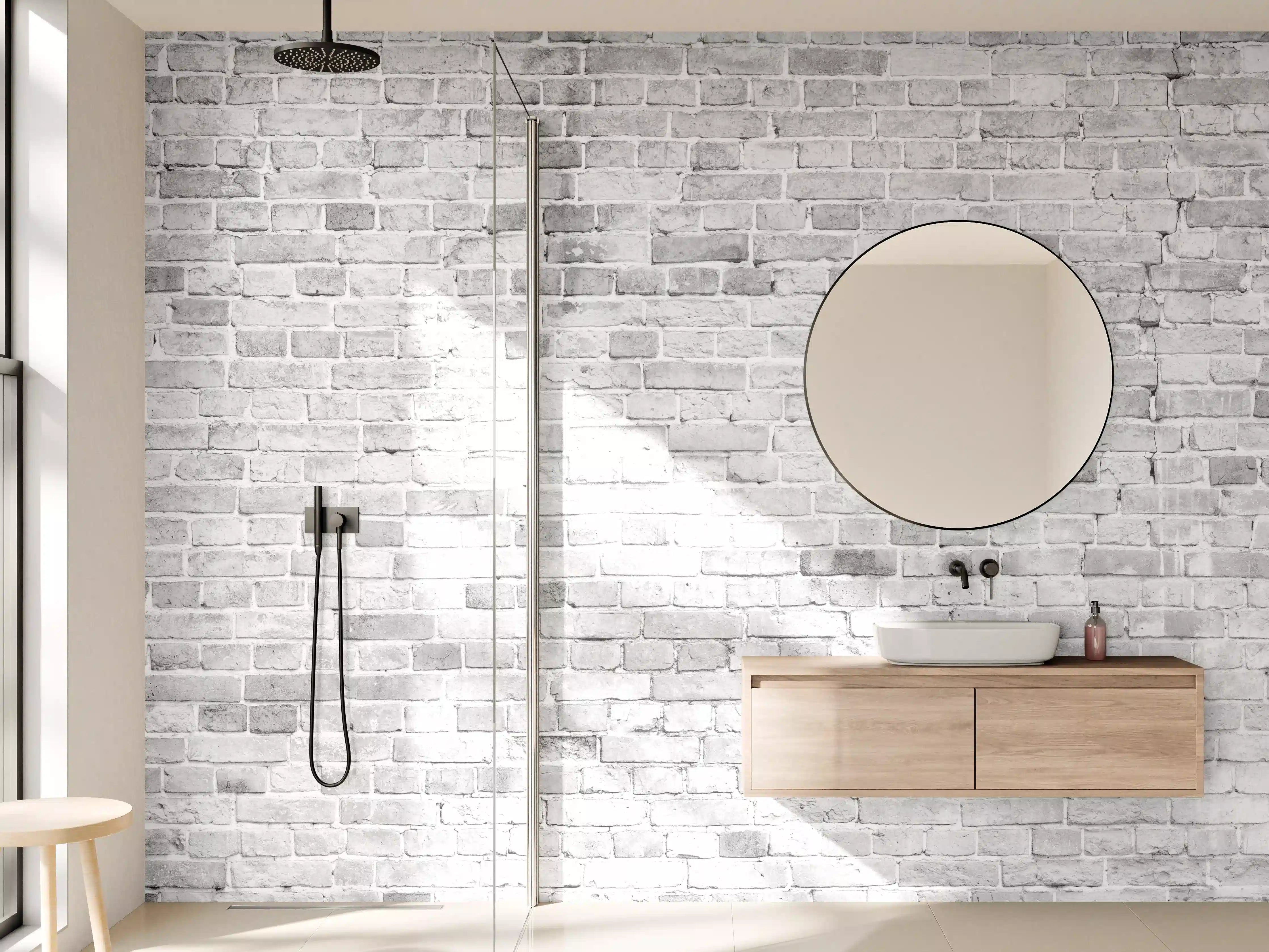 Wandverkleidung Bad - Weiß-Grau-Ziegeltextur