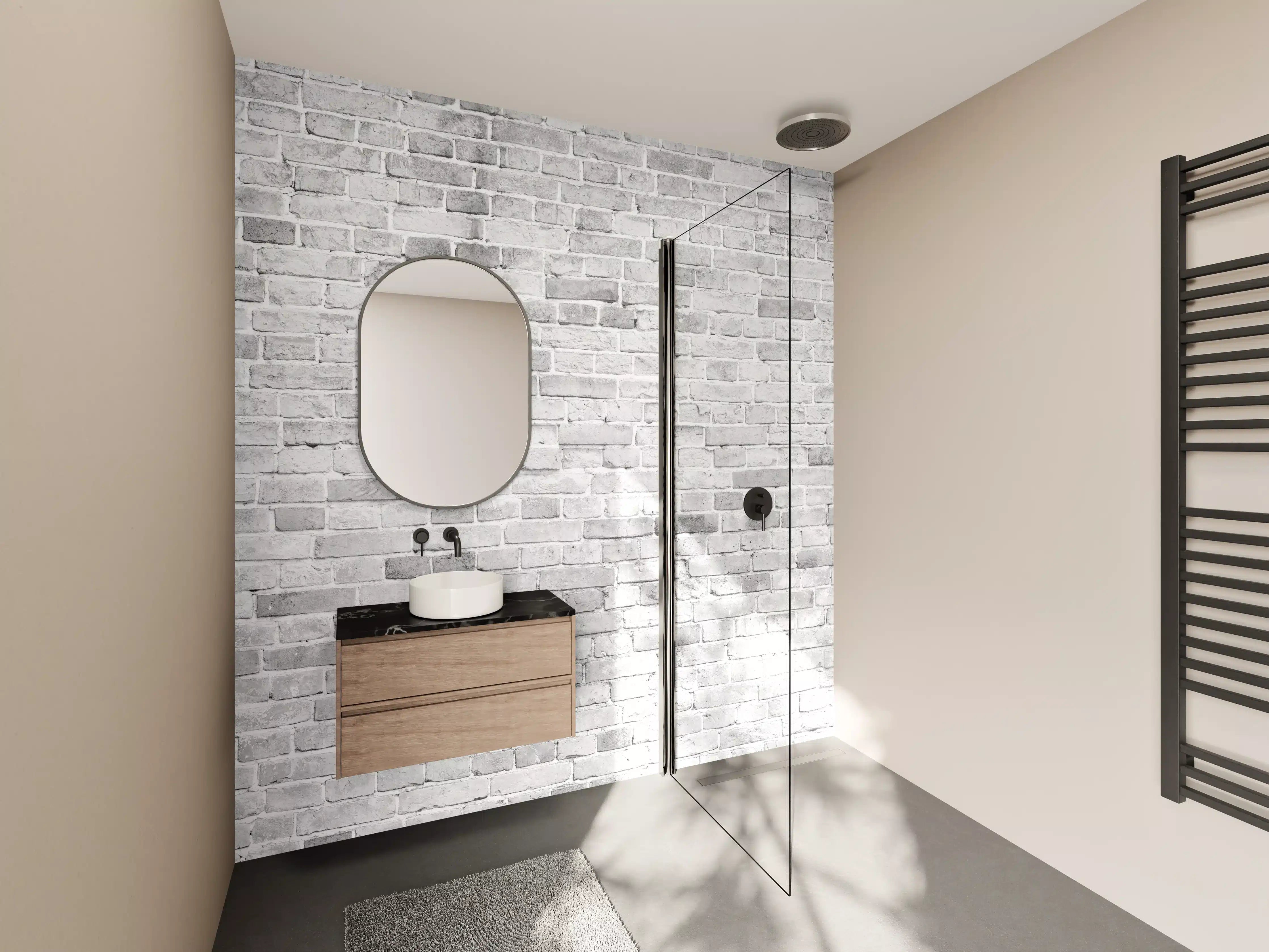 Wandverkleidung Bad - Weiß-Grau-Ziegeltextur