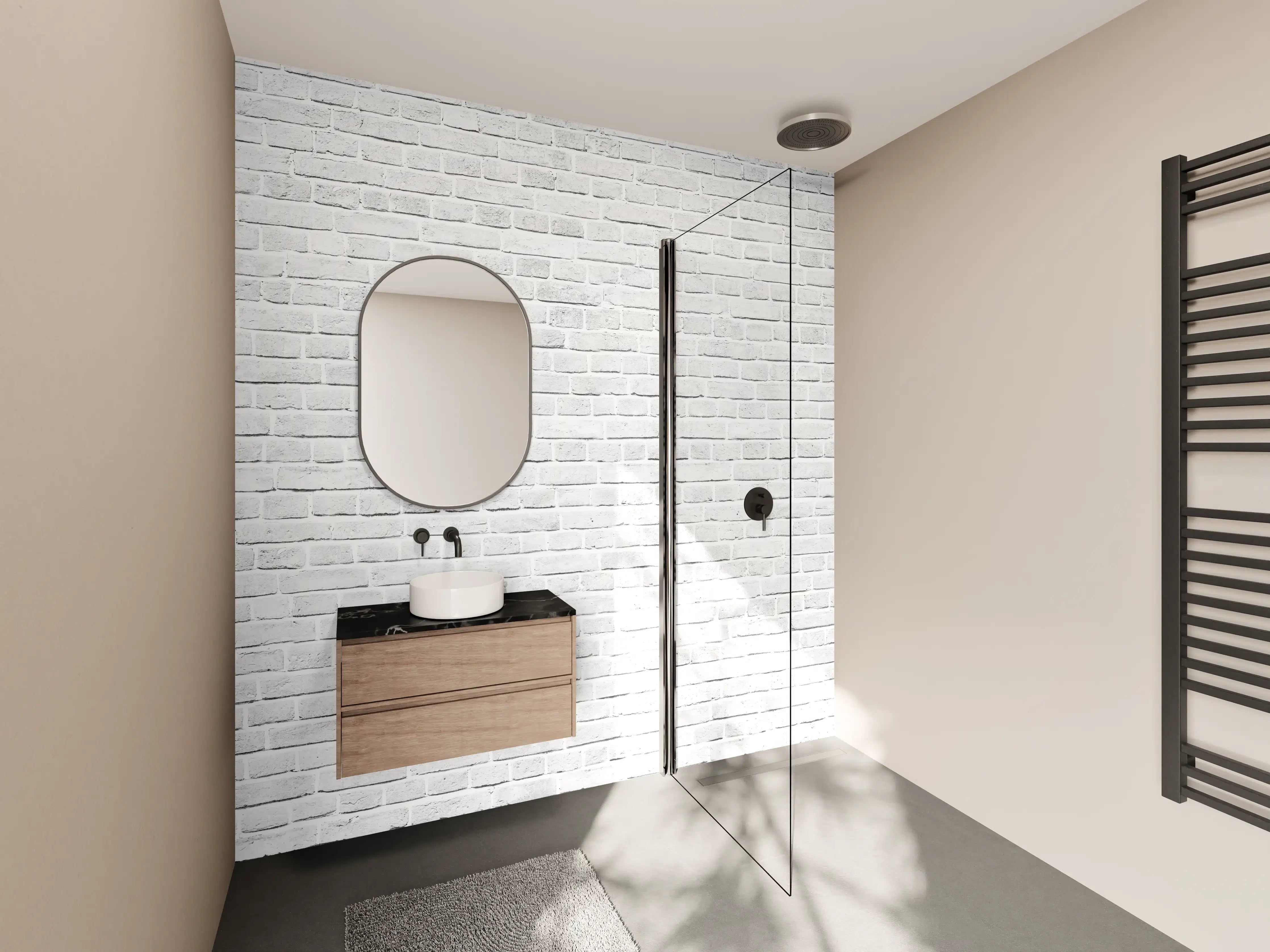 Wandverkleidung Bad - Weiß-Graue Backsteinmauer