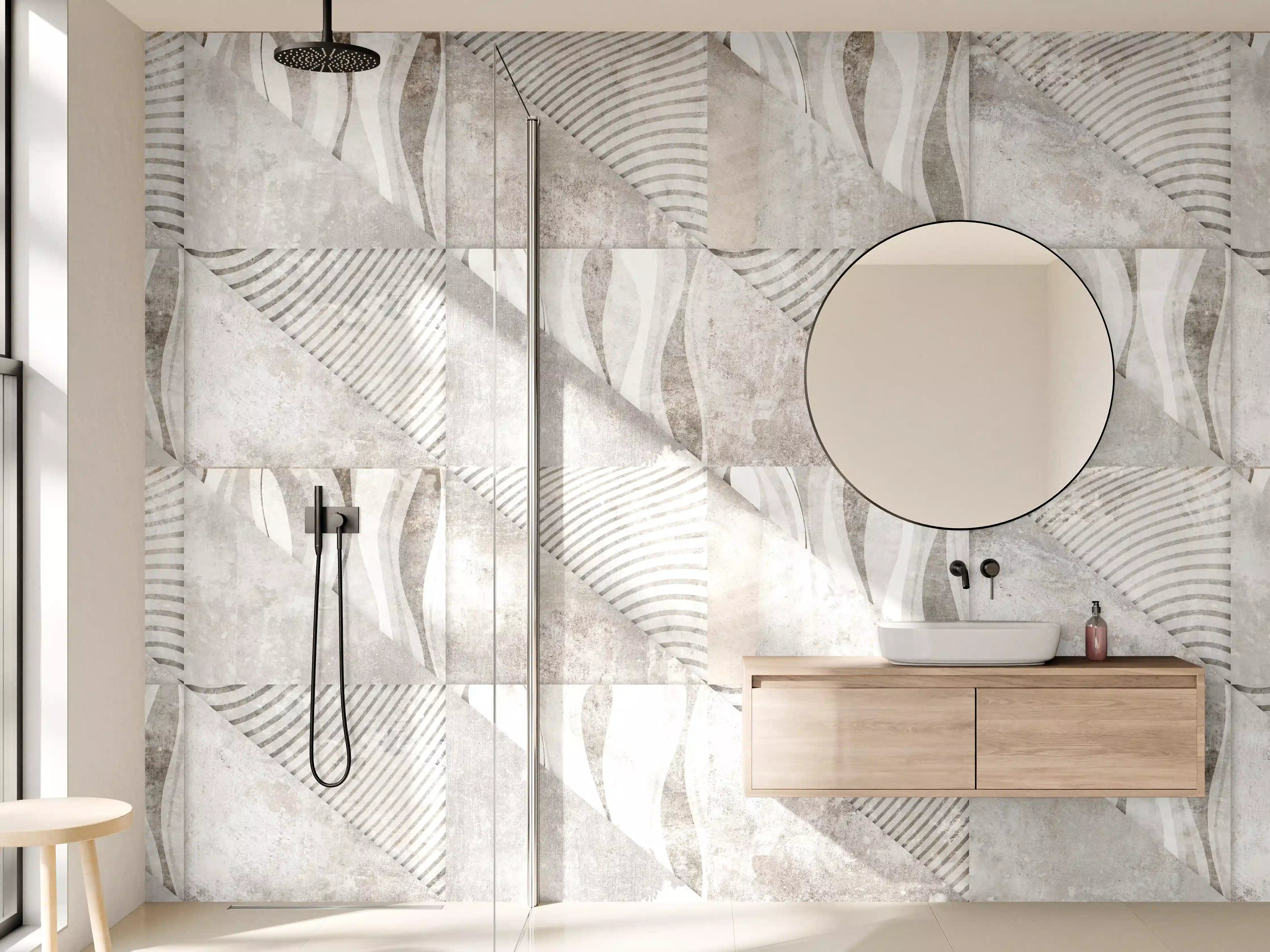 Wandverkleidung Bad - Weiß-Graue Beton-Textur Muster