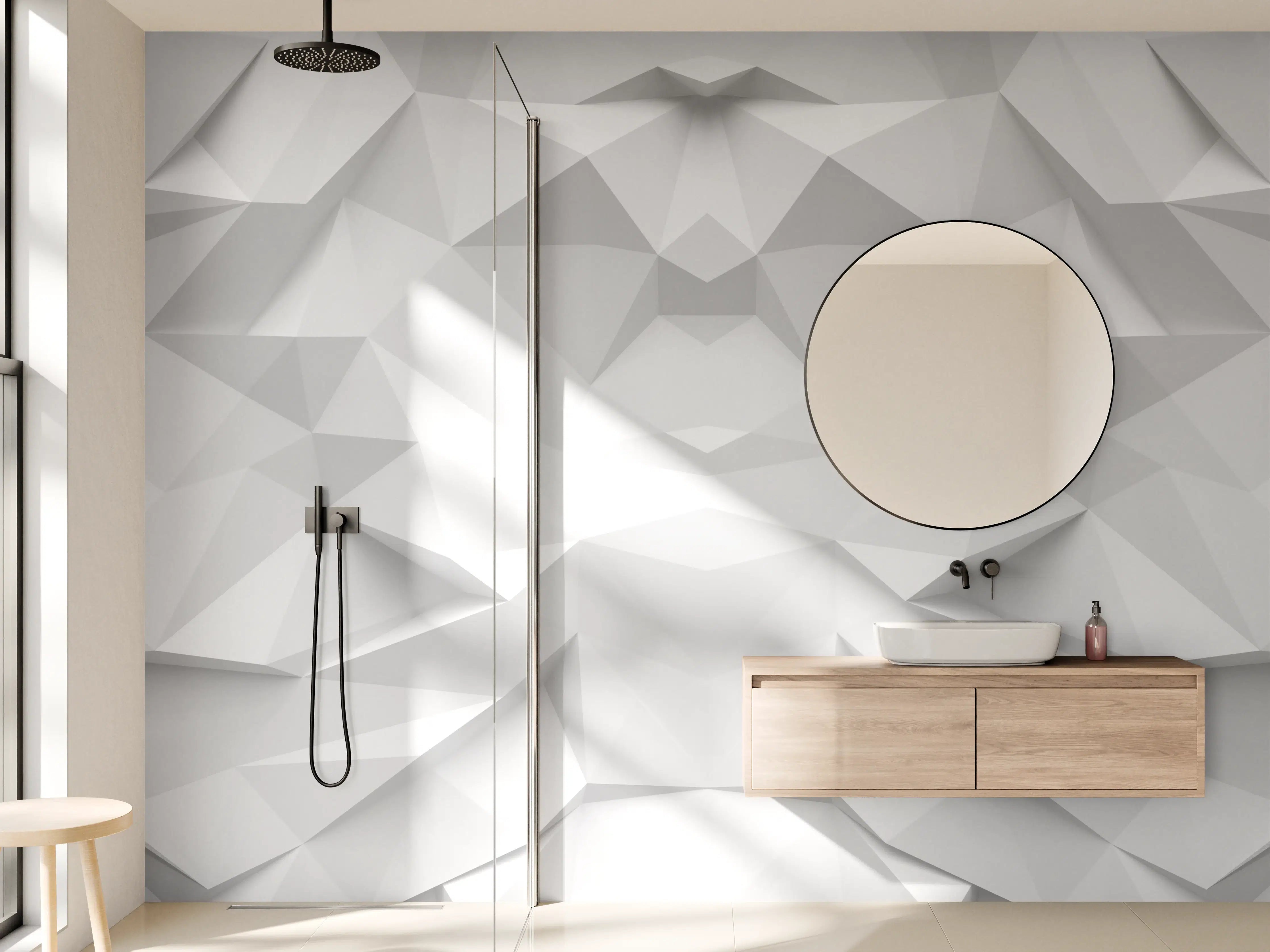 Wandverkleidung Bad - Weiß-Graue Geometrie-Textur