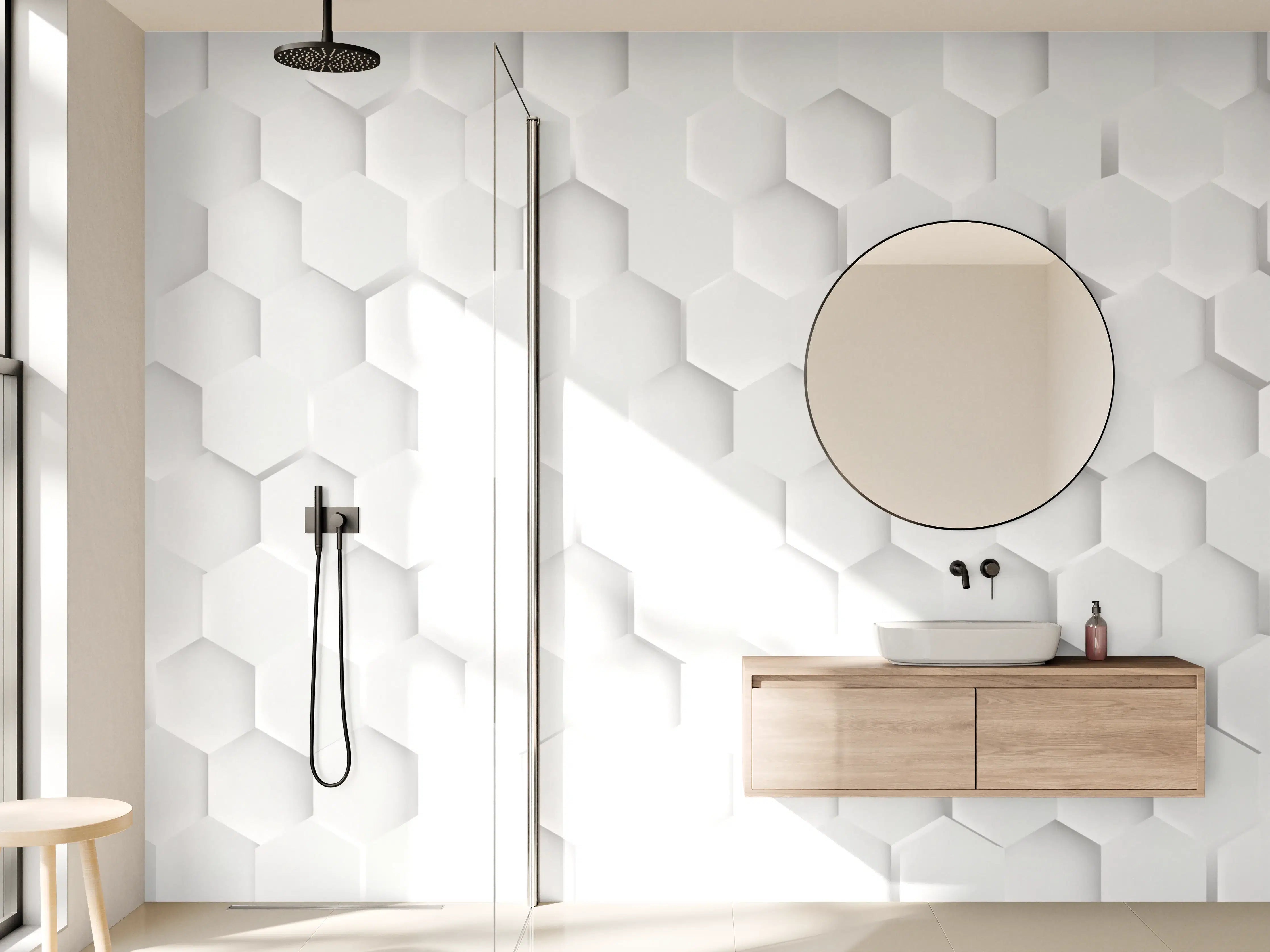 Wandverkleidung Bad - Weiß Hexagon Muster