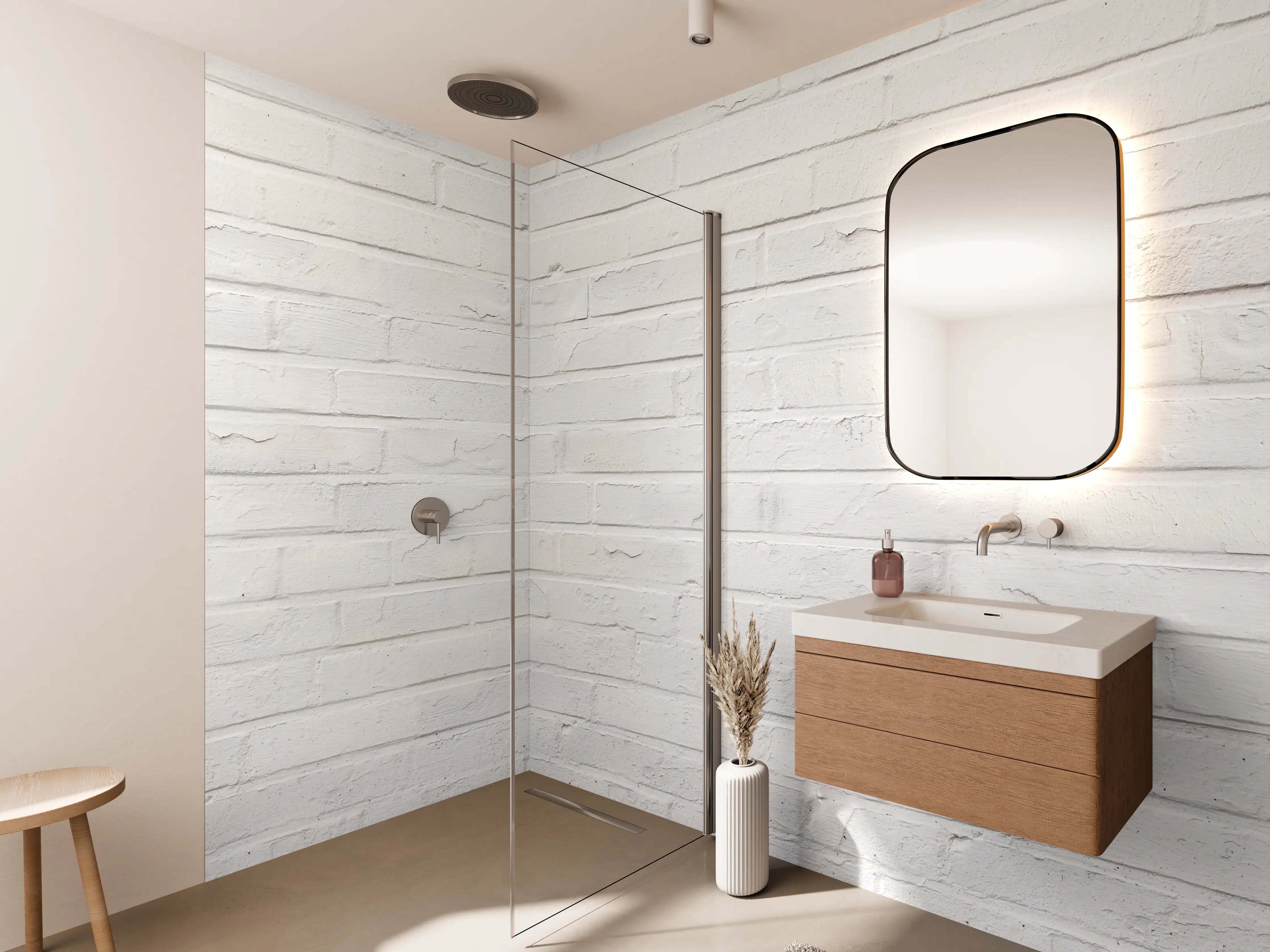 Wandverkleidung Bad - Weiß bemalte Steinmauer