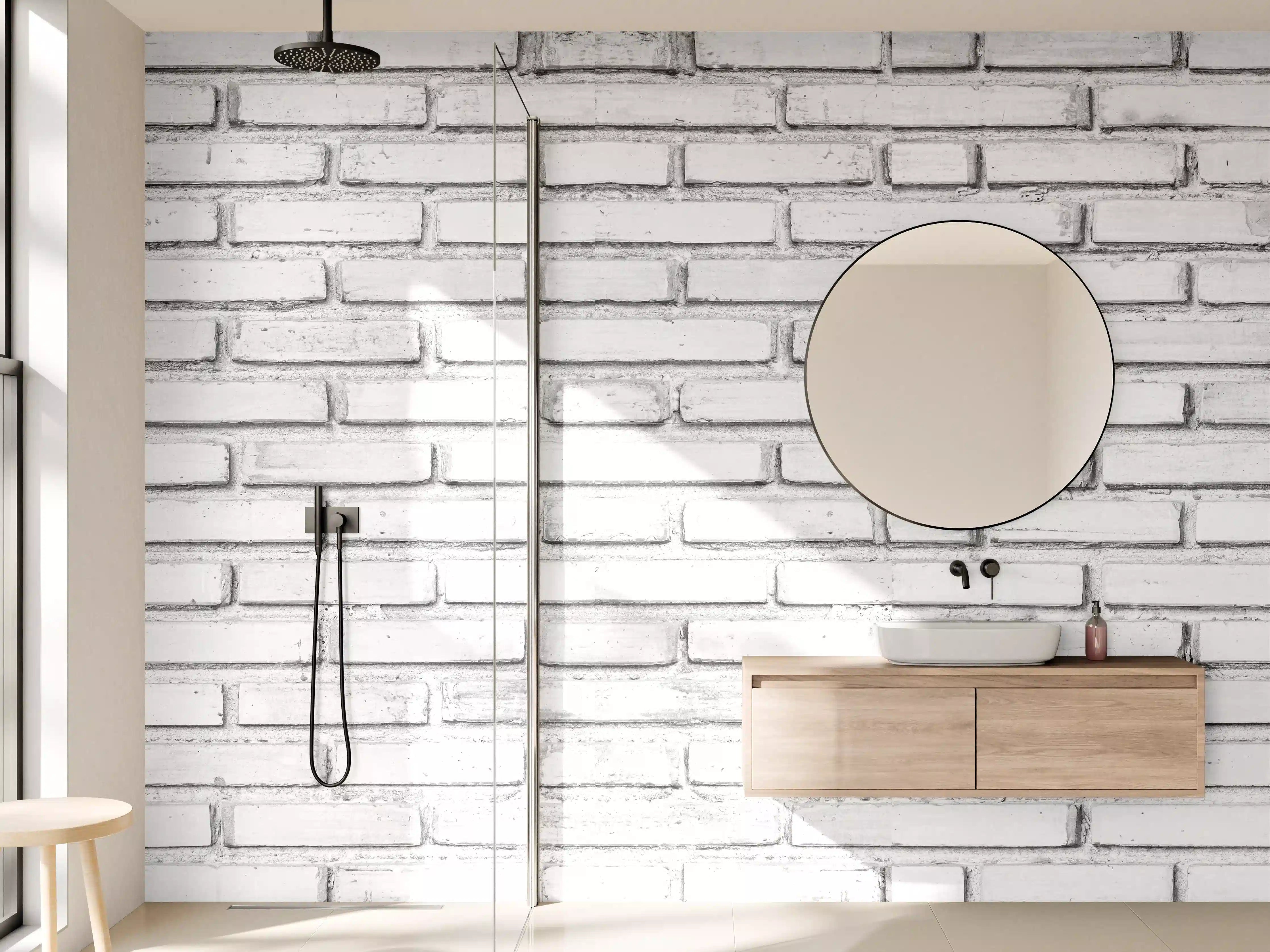 Wandverkleidung Bad - Weiße Backsteinmauer