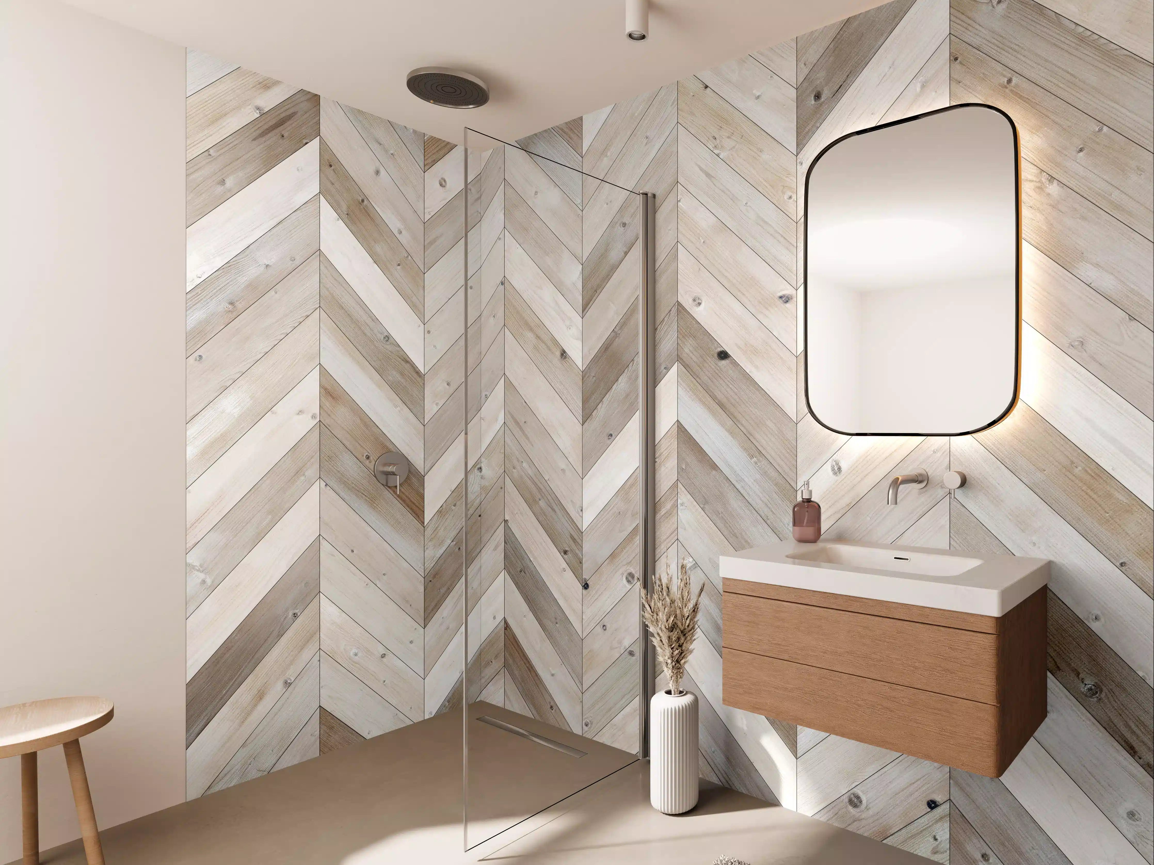 Wandverkleidung Bad - Weiße Chevron Textur