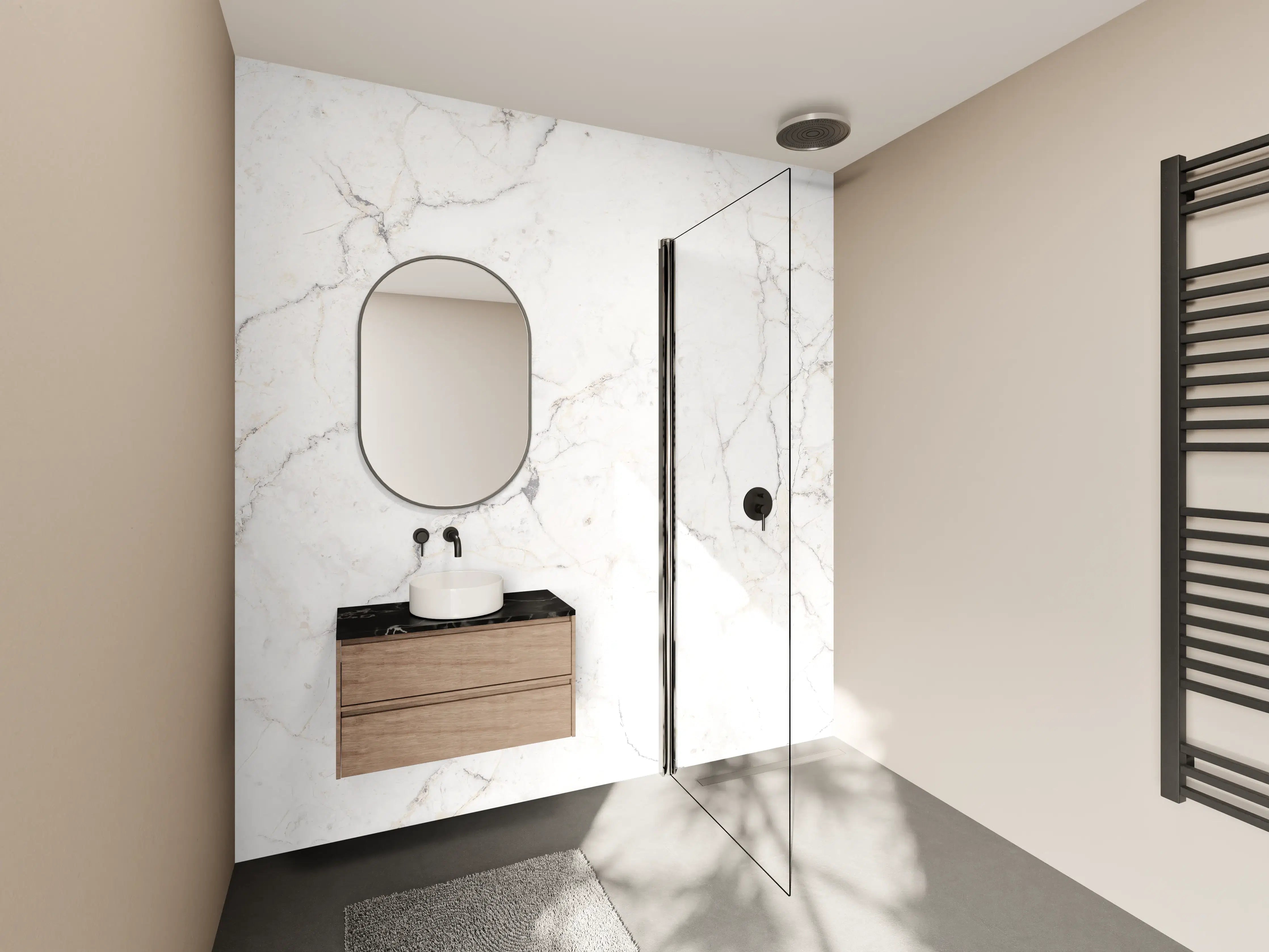 Wandverkleidung Bad - Weiße Marmor - Beton Textur