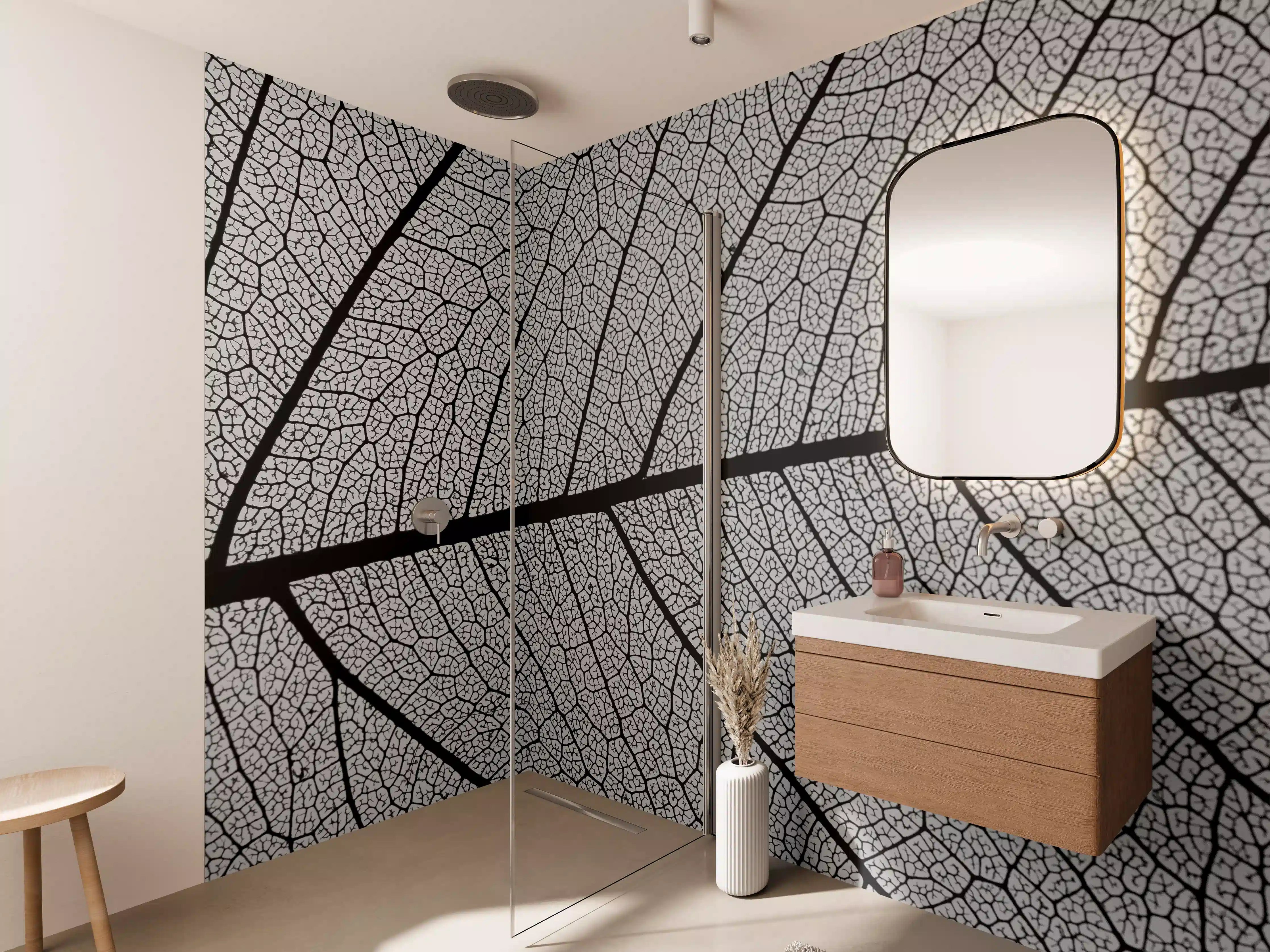 Wandverkleidung Bad - Weiße Marmor-Textur mit grauen Strukturen