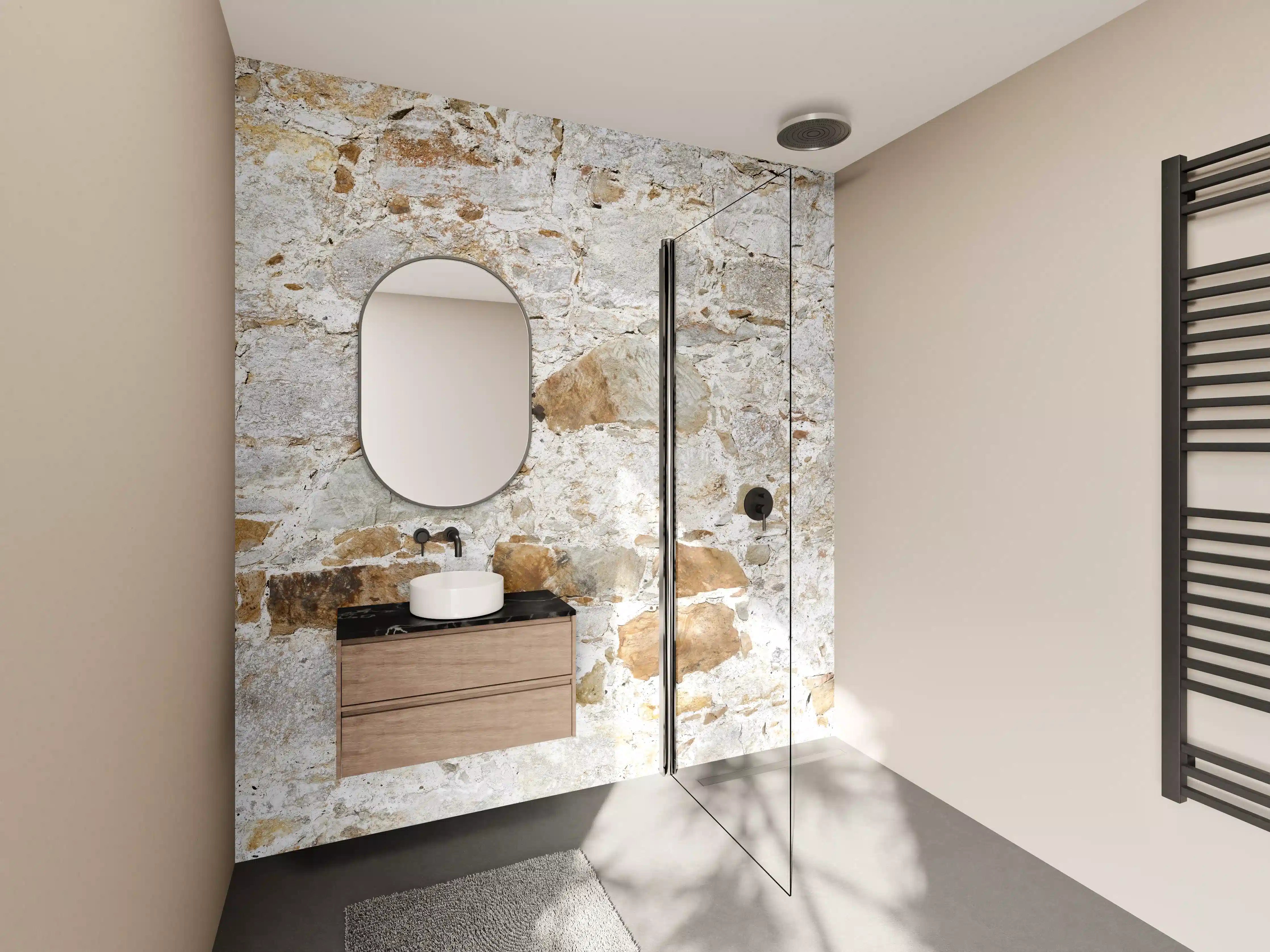 Wandverkleidung Bad - Weiße Steinmauer mit grauer Textur