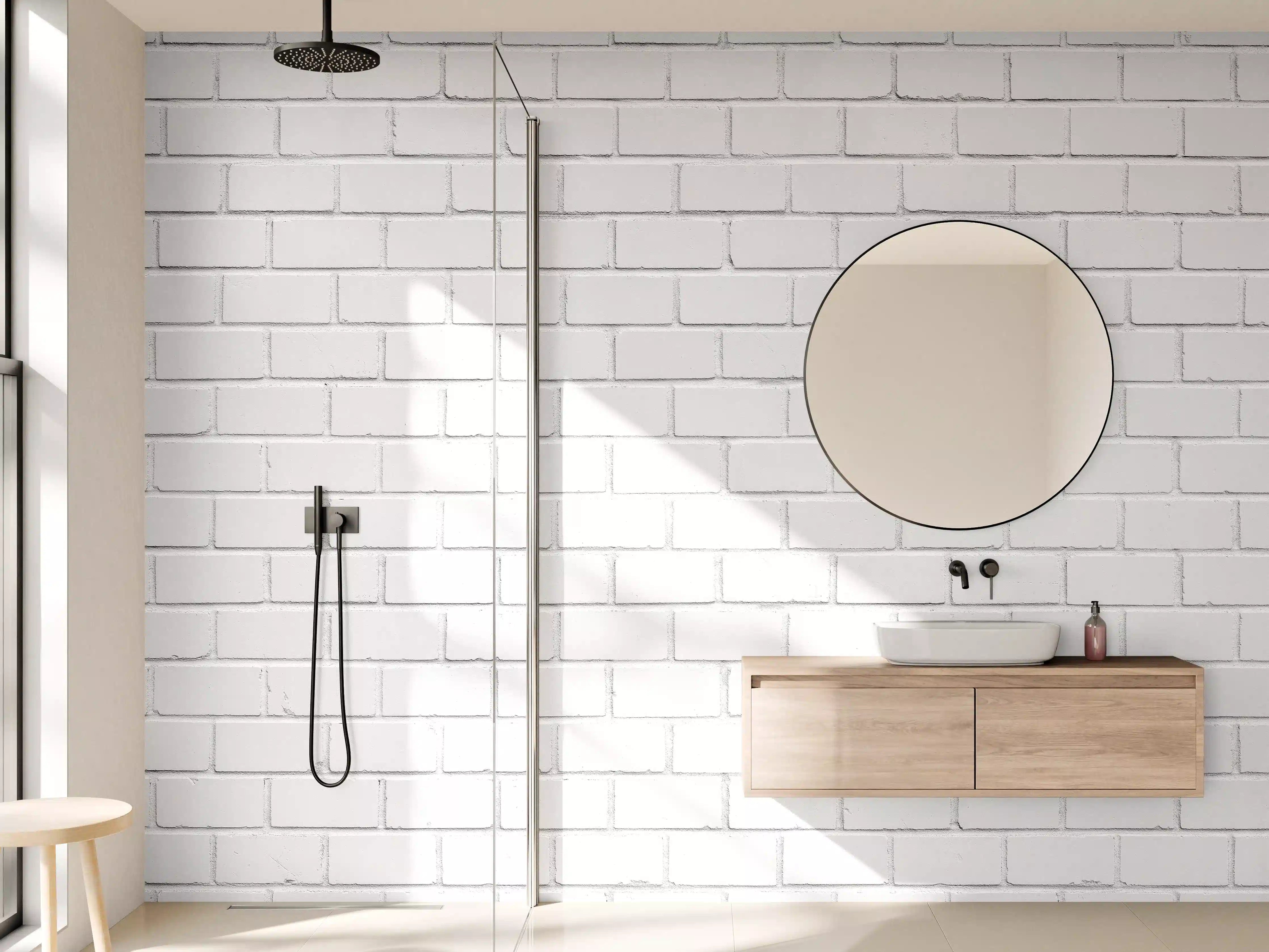 Wandverkleidung Bad - Weiße Ziegelwand - Zement