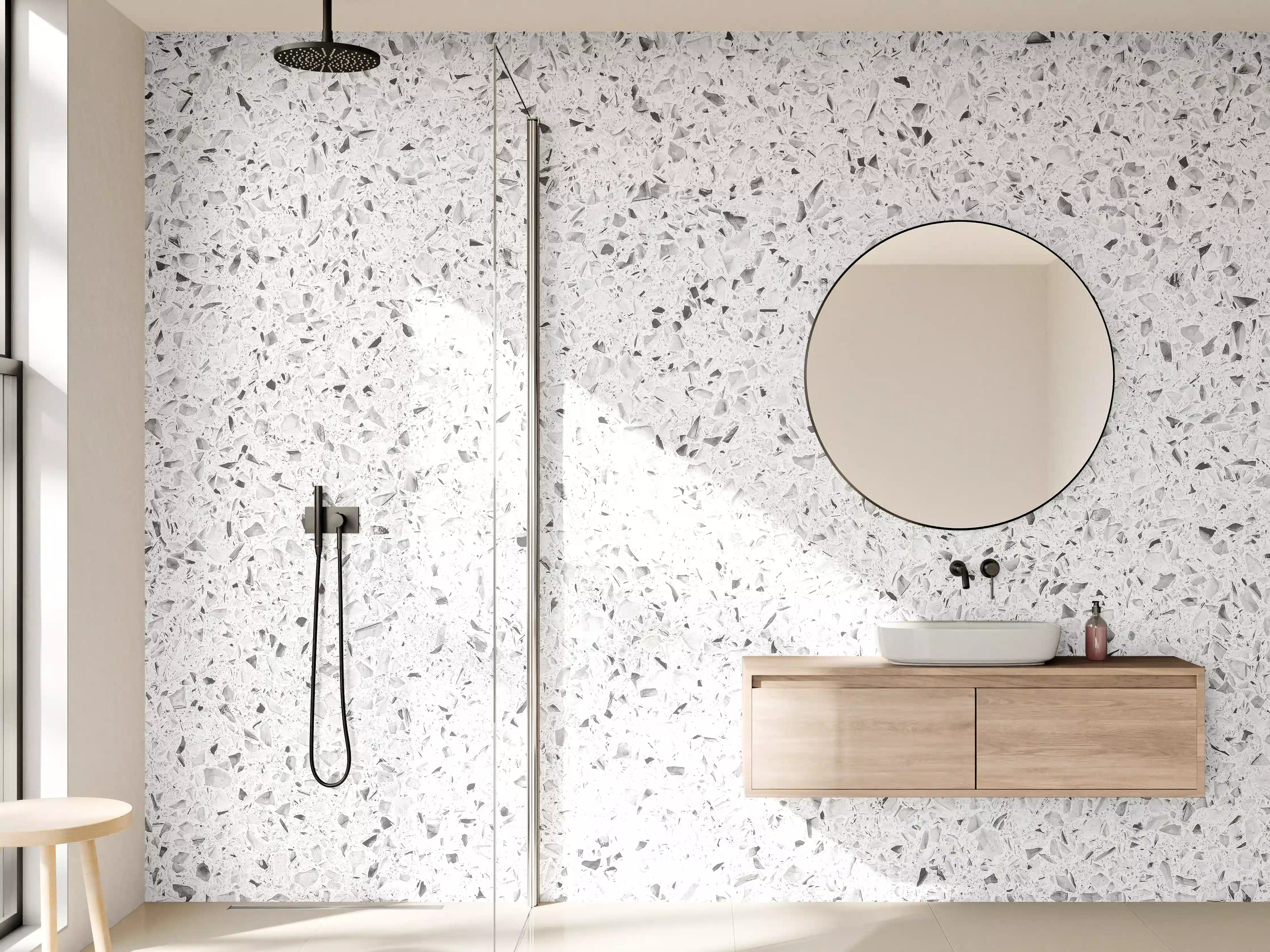 Wandverkleidung Bad - Weiße gepunktete Quarzoberfläche