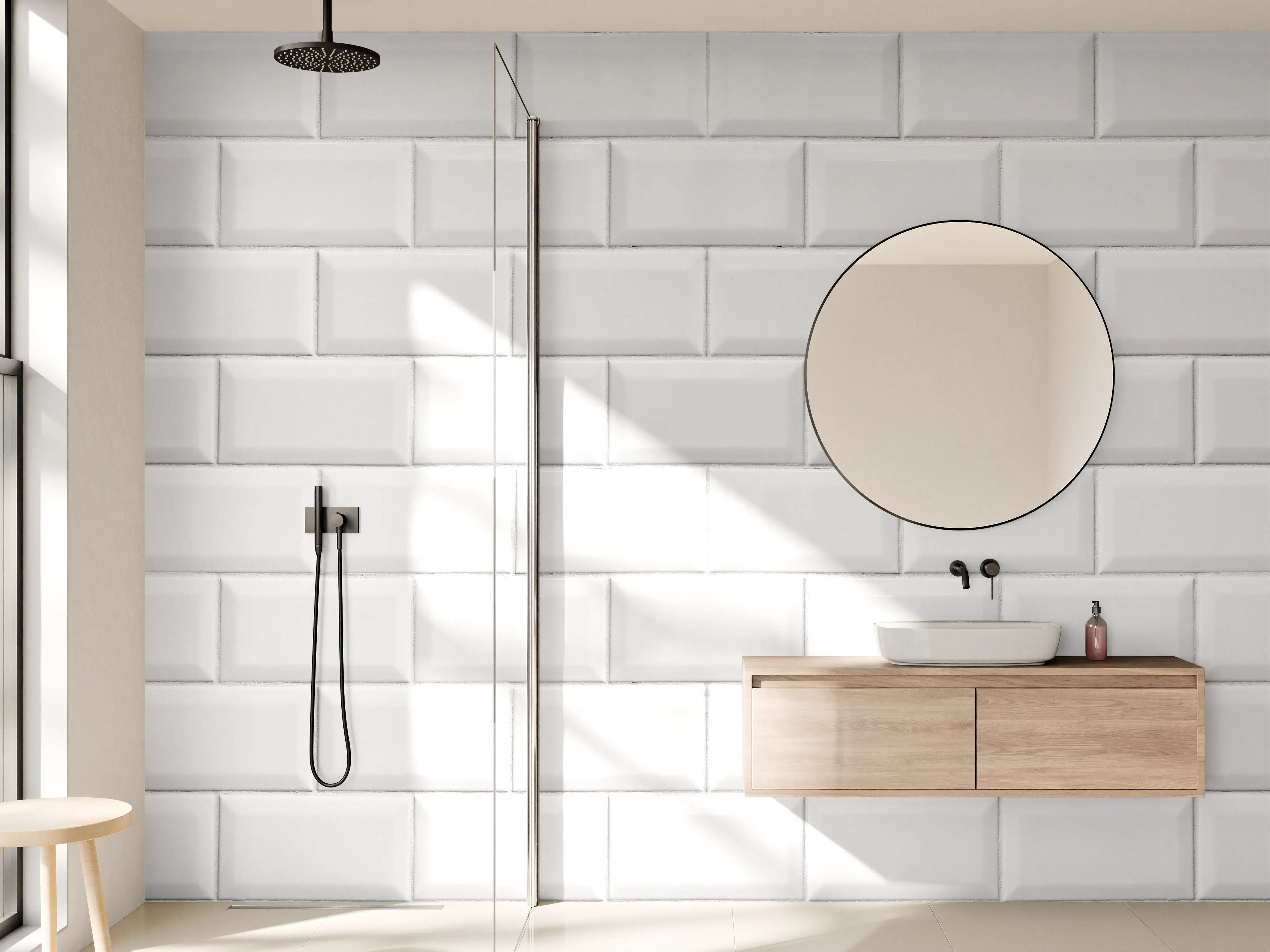 Wandverkleidung Bad - Weiße helle Ziegelfliesen