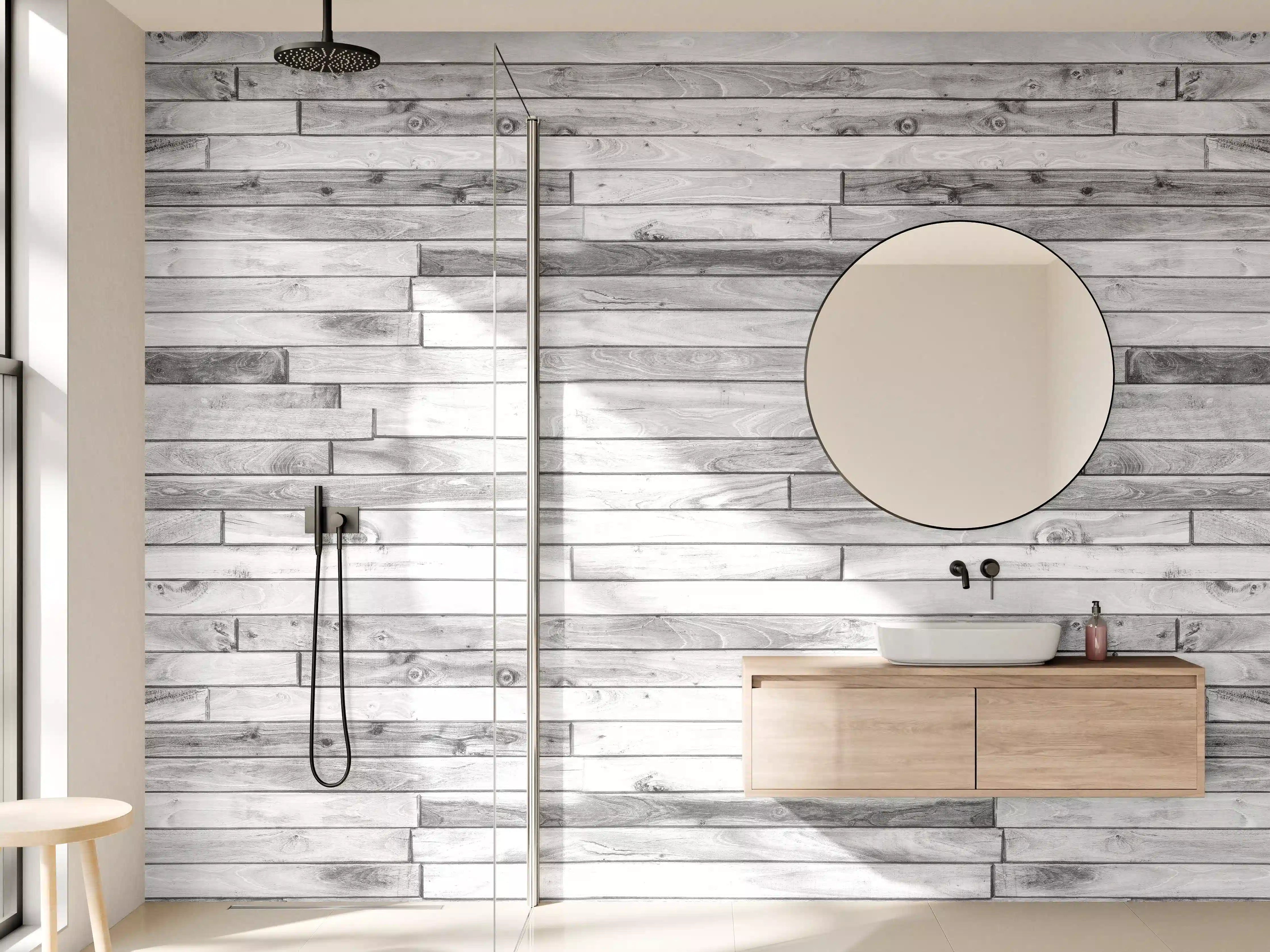 Wandverkleidung Bad - Weiße kleine Kiefernholzstücke