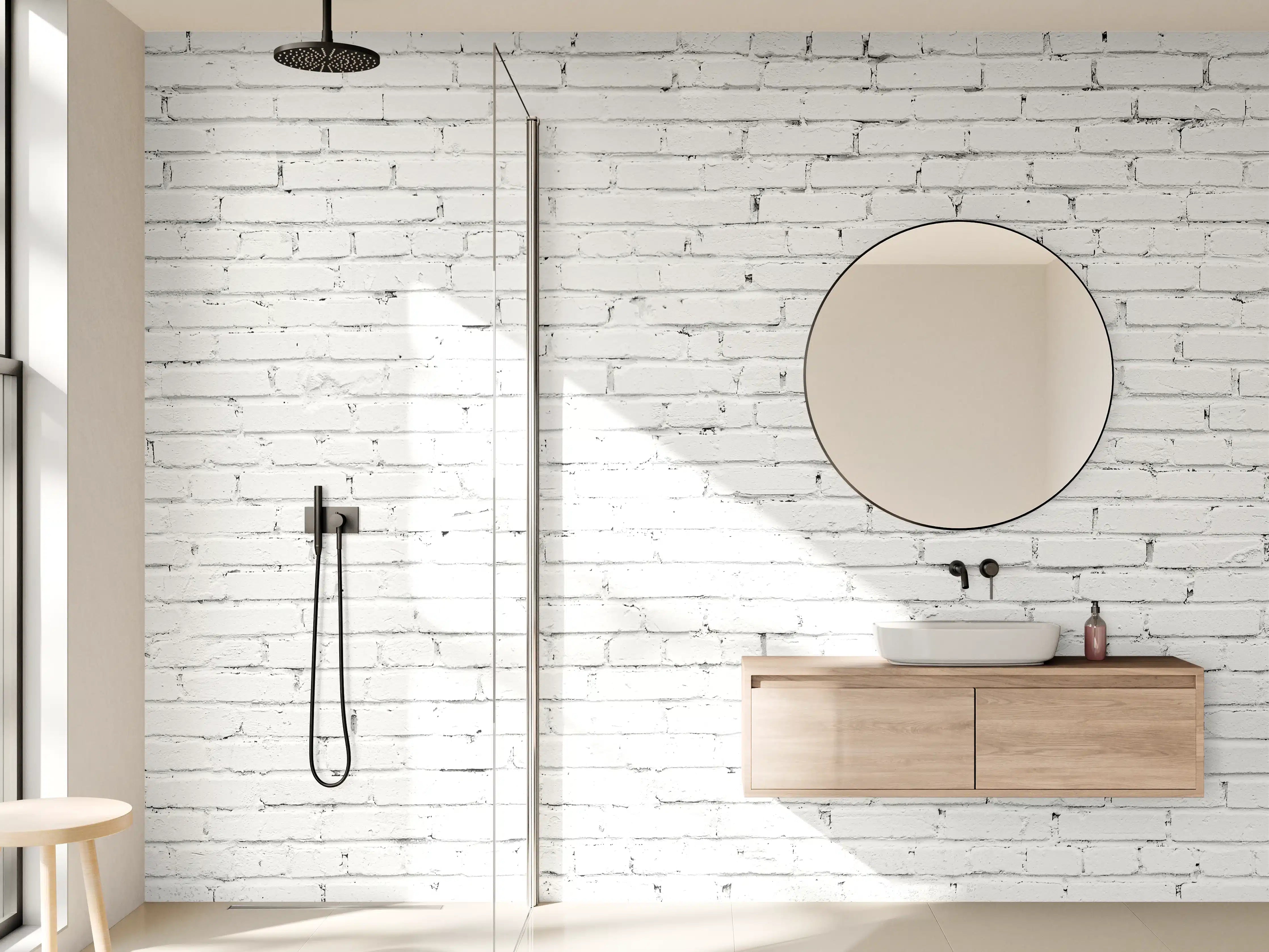 Wandverkleidung Bad - Weiße lange Backsteinfassade