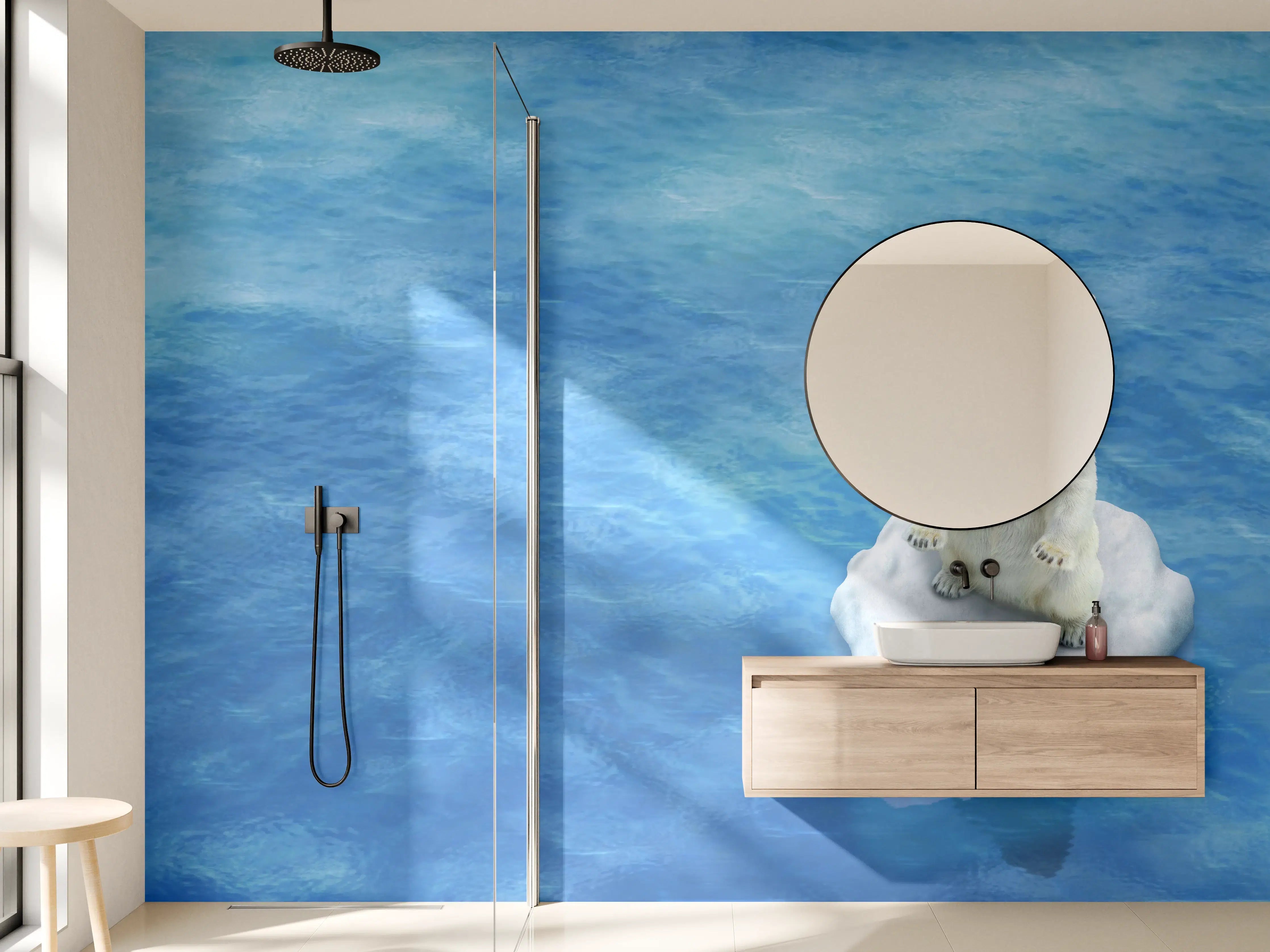 Wandverkleidung Bad - Weißer Eisbär treibend auf Eisscholle