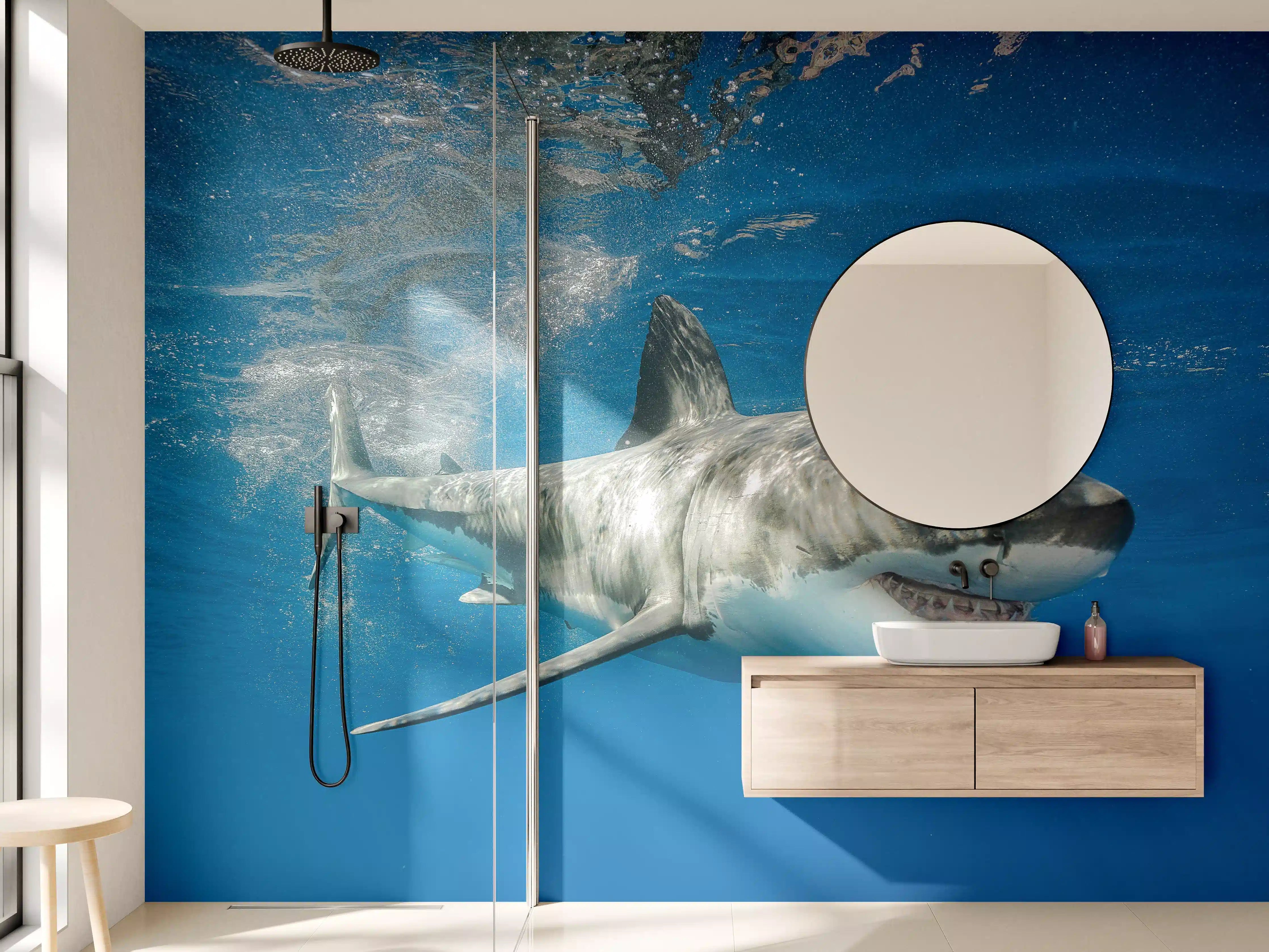 Wandverkleidung Bad - Weißer Hai in Unterwasseransicht