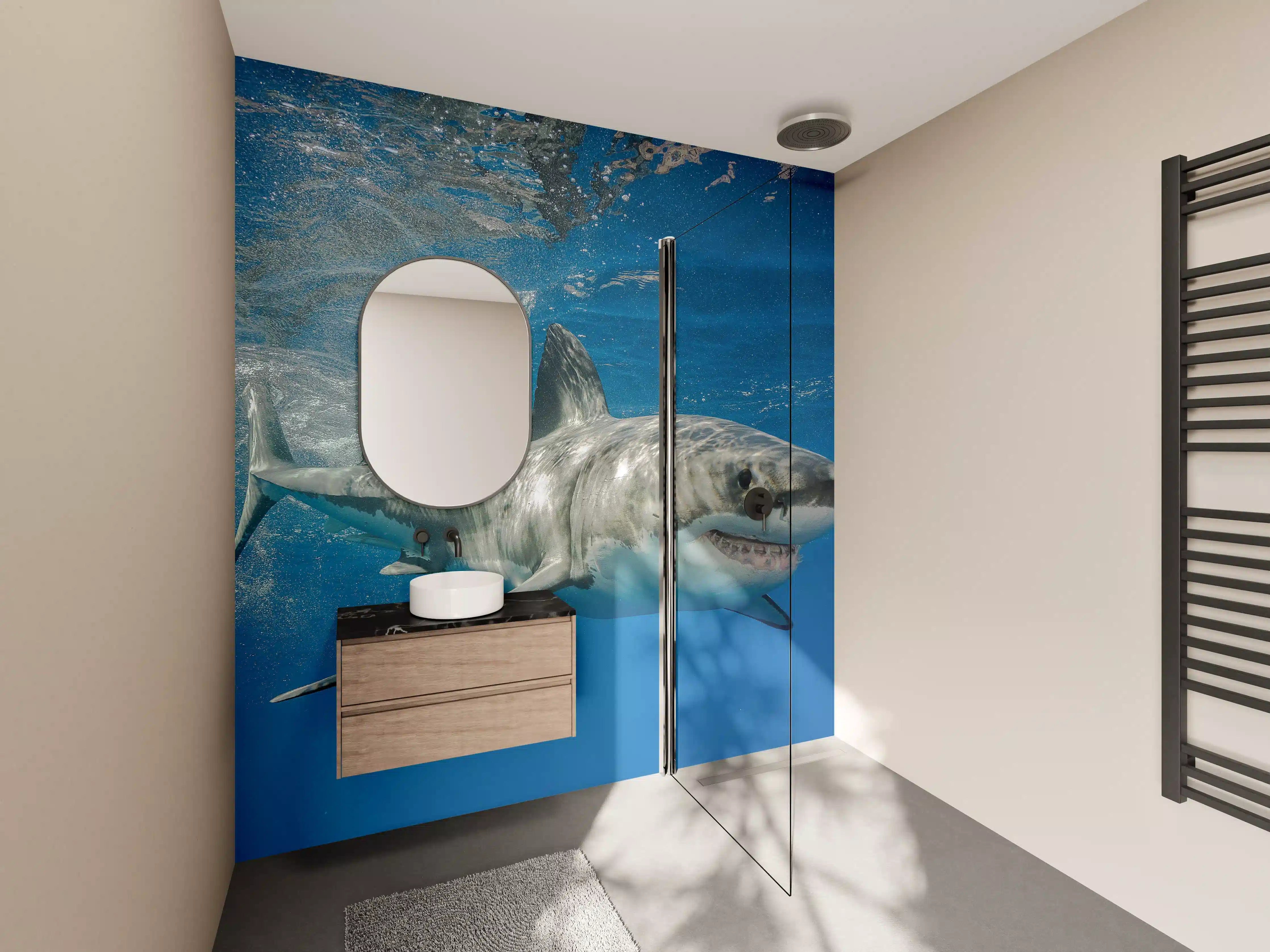 Wandverkleidung Bad - Weißer Hai in Unterwasseransicht