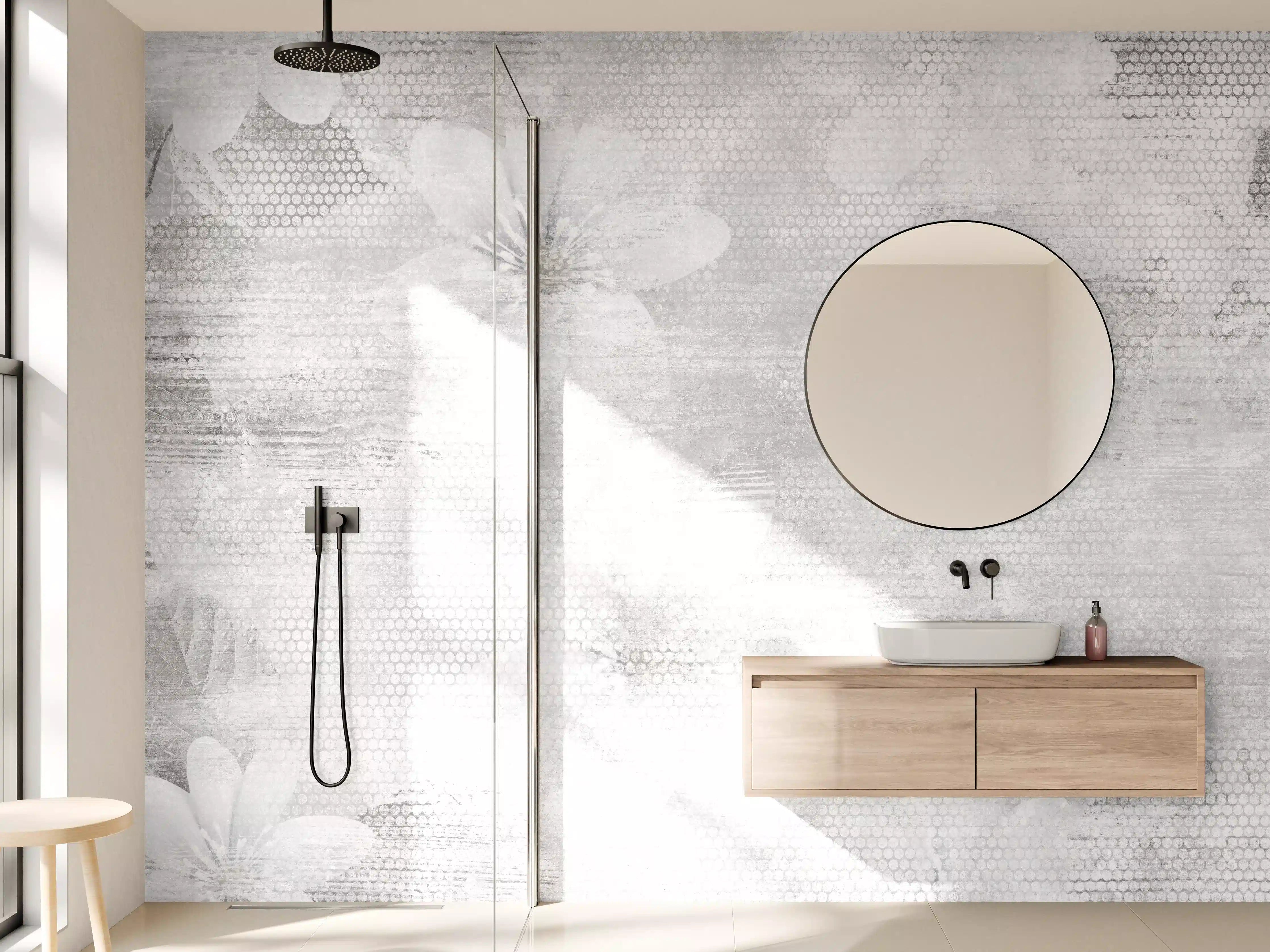 Wandverkleidung Bad - Weißes Blumen Muster - Floral